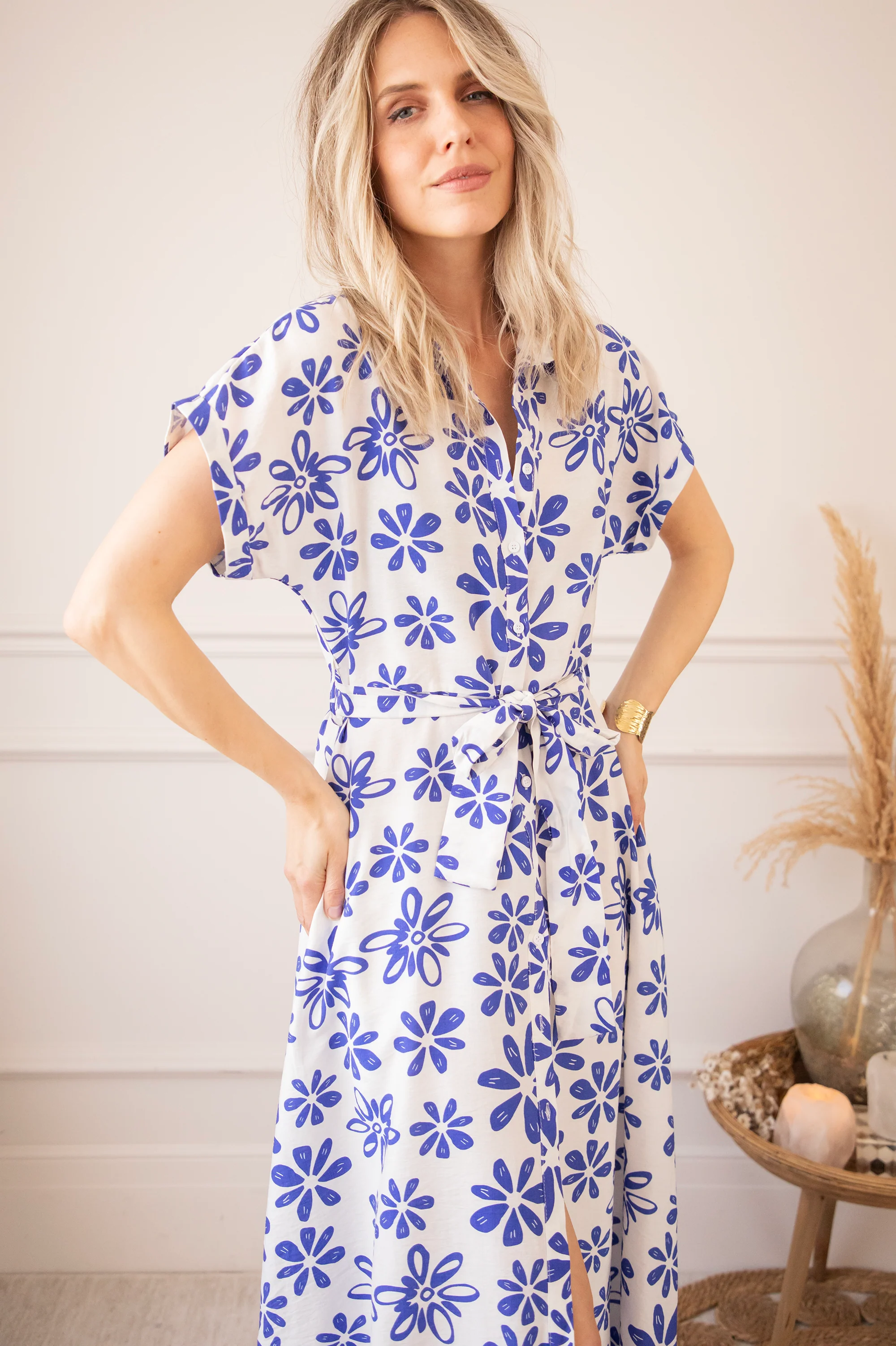 Bloom Oasis White/Dark Blue - Maxi Jurk - Image 3