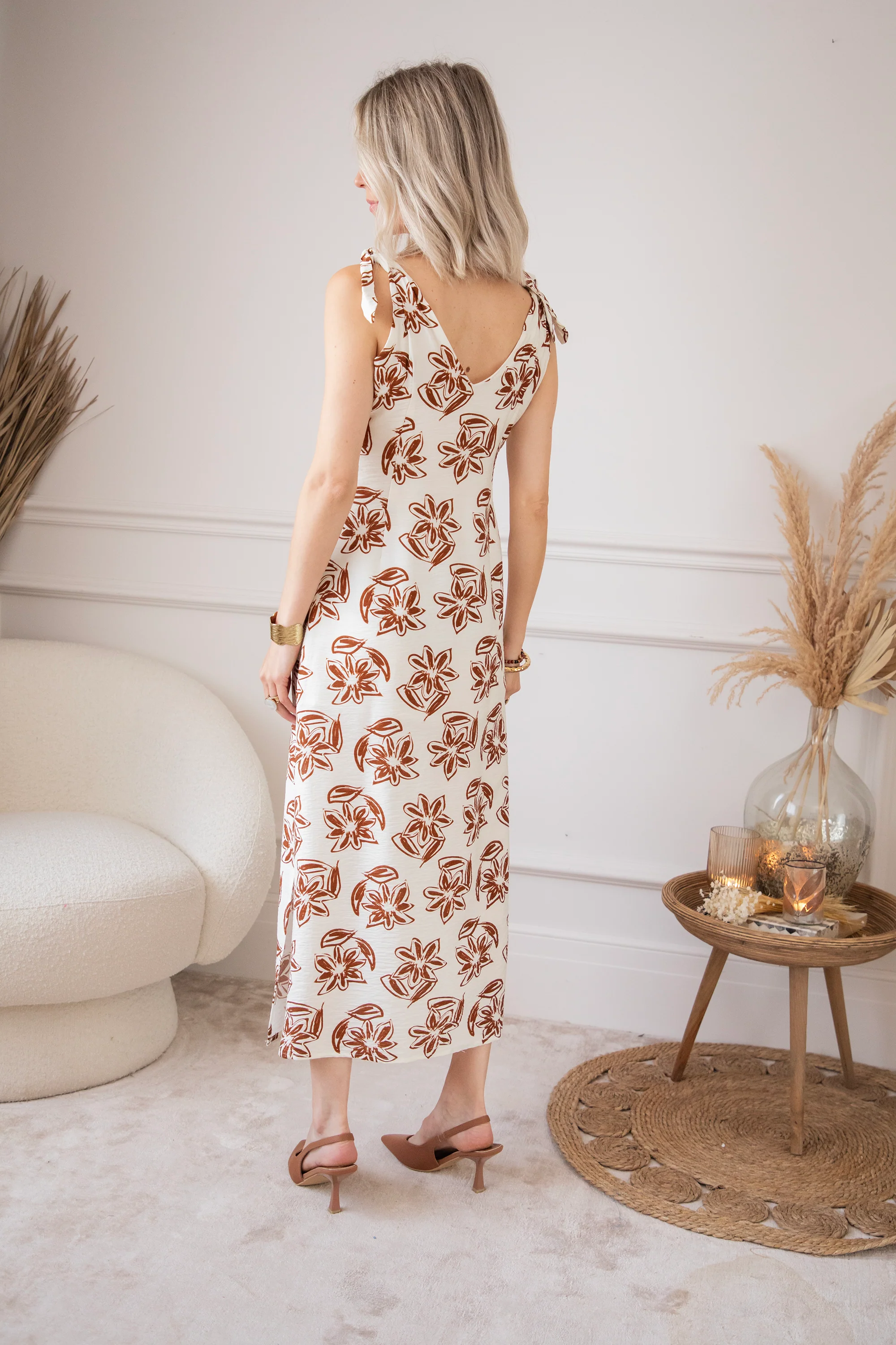Bloomy Bows Beige/Brown - Maxi Jurk - Image 7