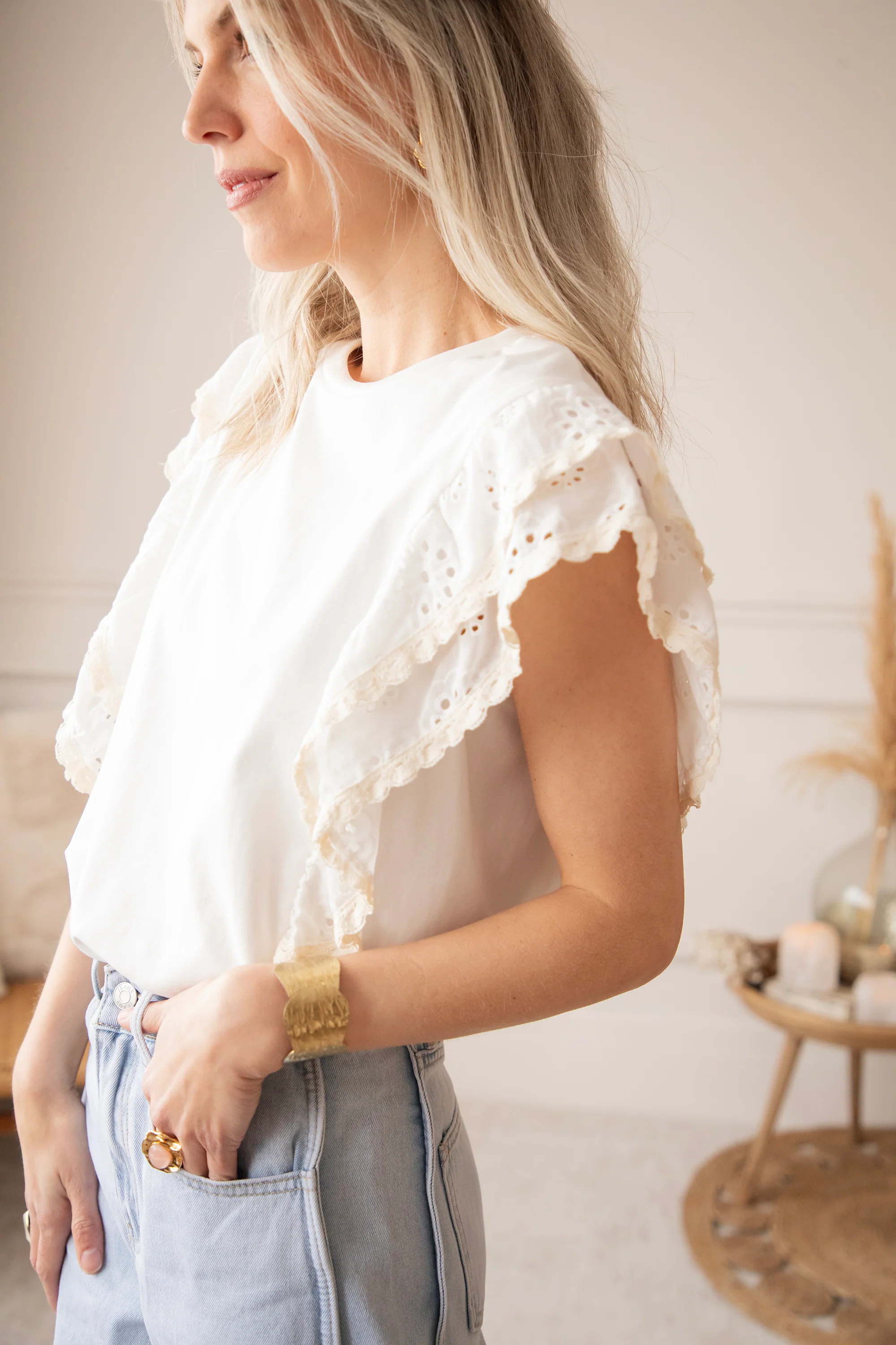 Bloomy Embroidery Layers White - T-Shirt - Image 5