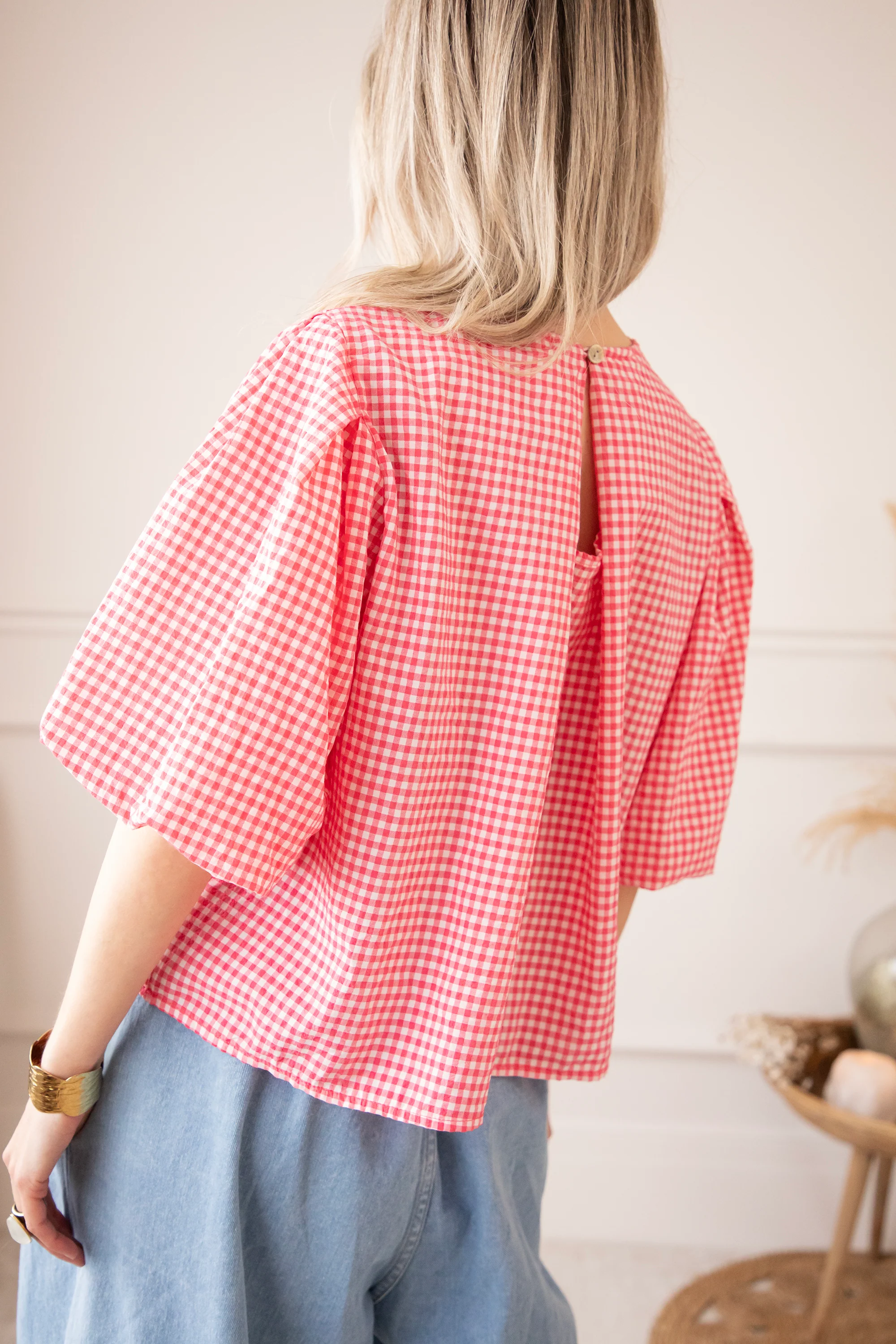 Candice Check Fuchsia - Blouse - Image 2