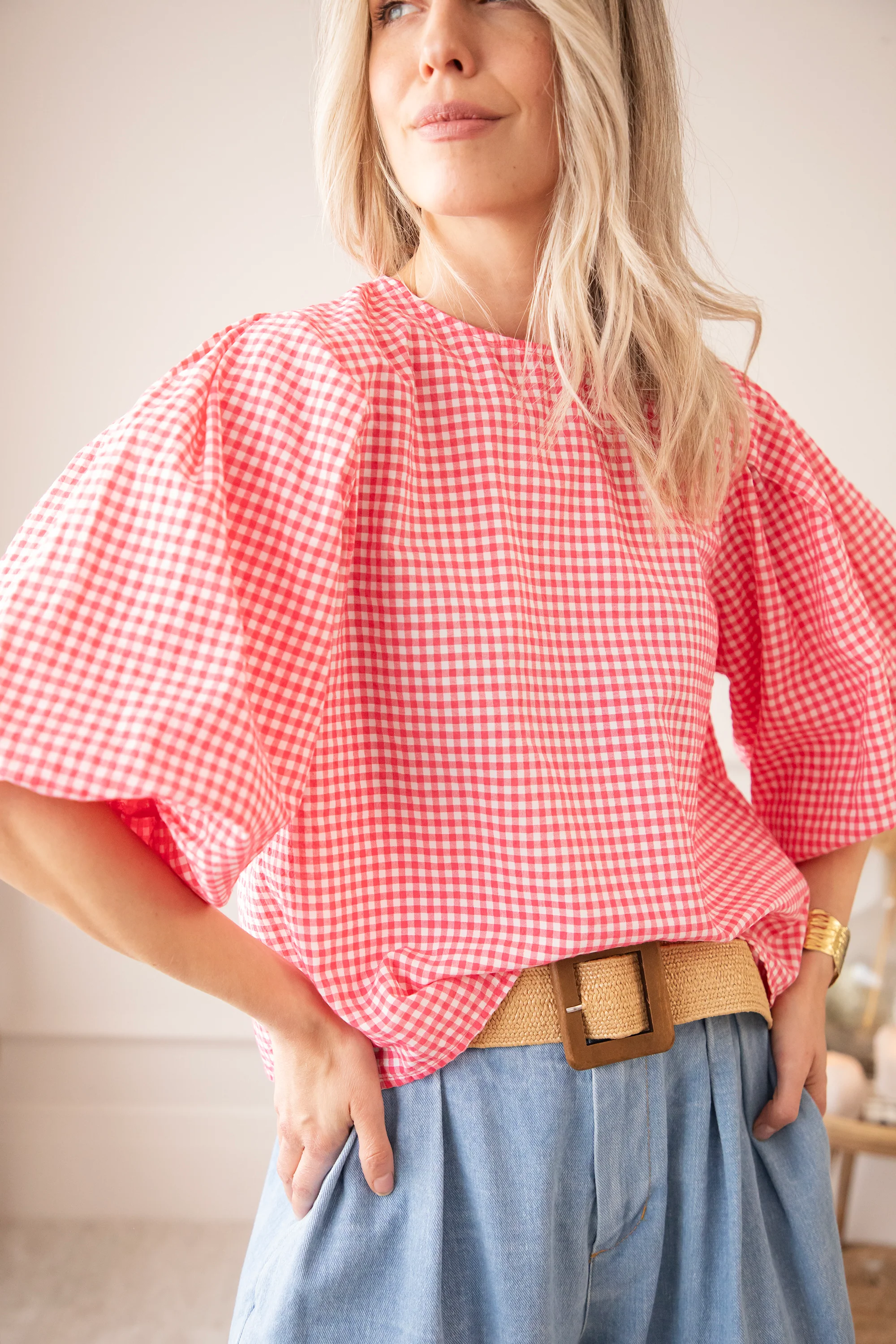 Candice Check Fuchsia - Blouse - Image 4