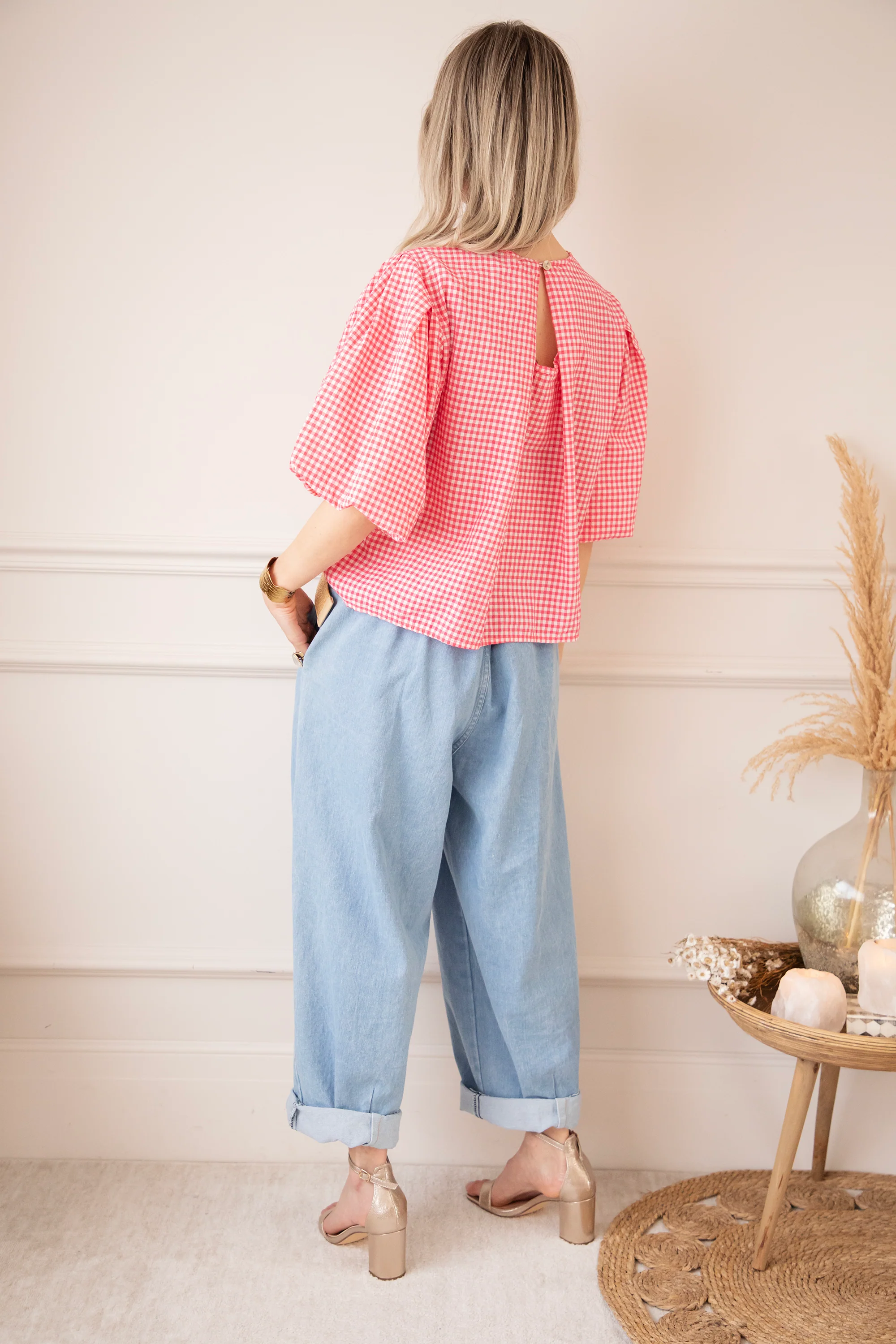 Candice Check Fuchsia - Blouse - Image 6