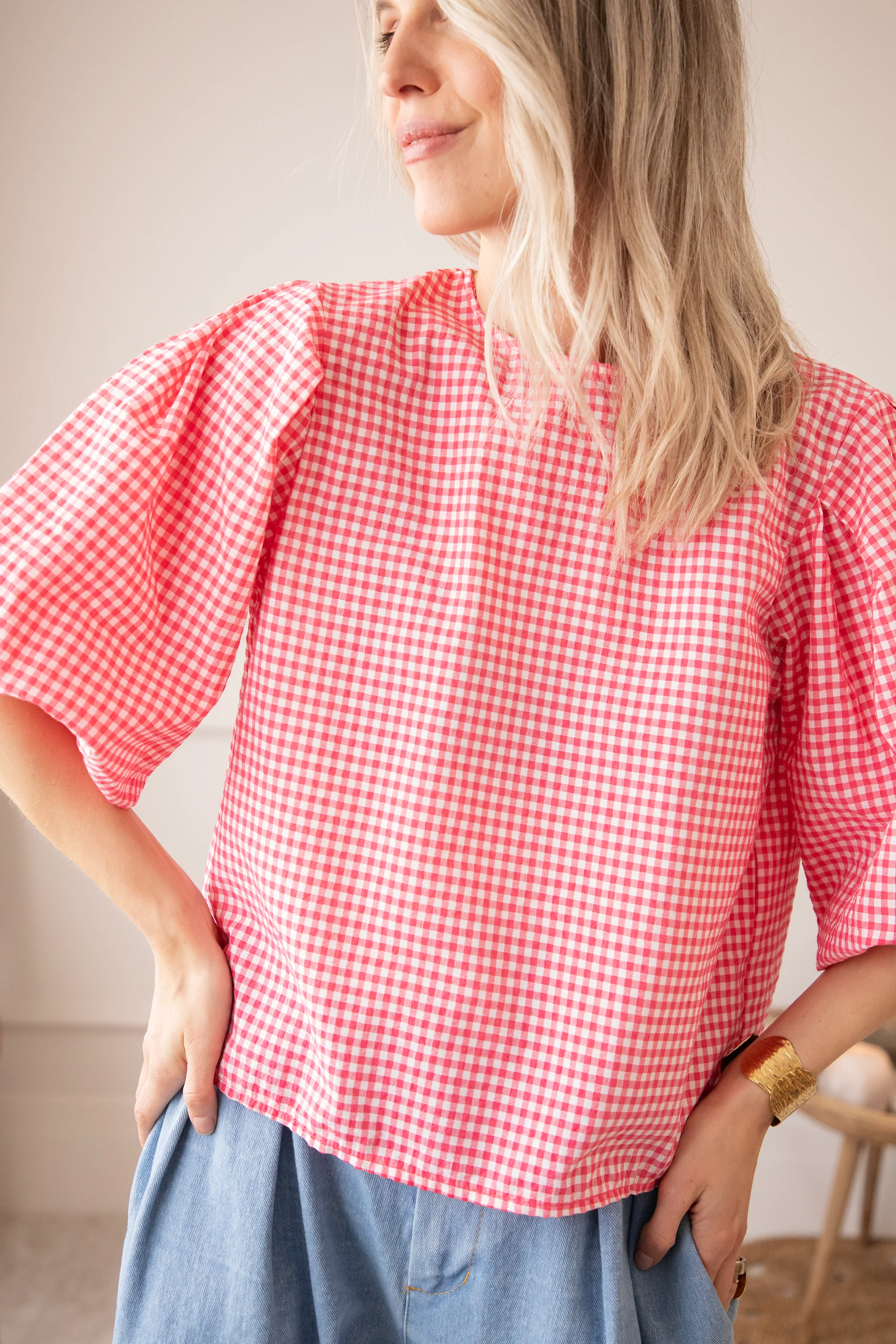 Candice Check Fuchsia - Blouse - Image 7