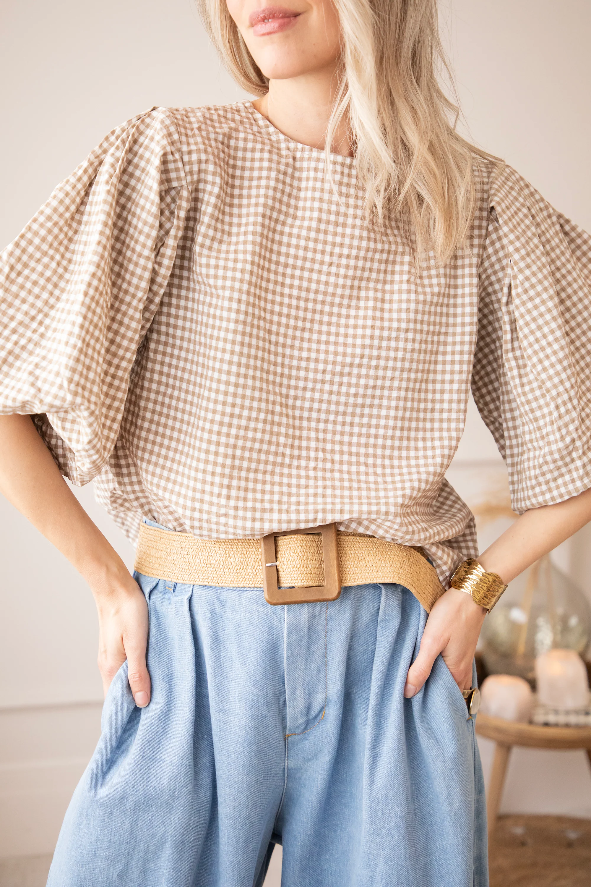 Candice Check Taupe - Blouse - Image 10