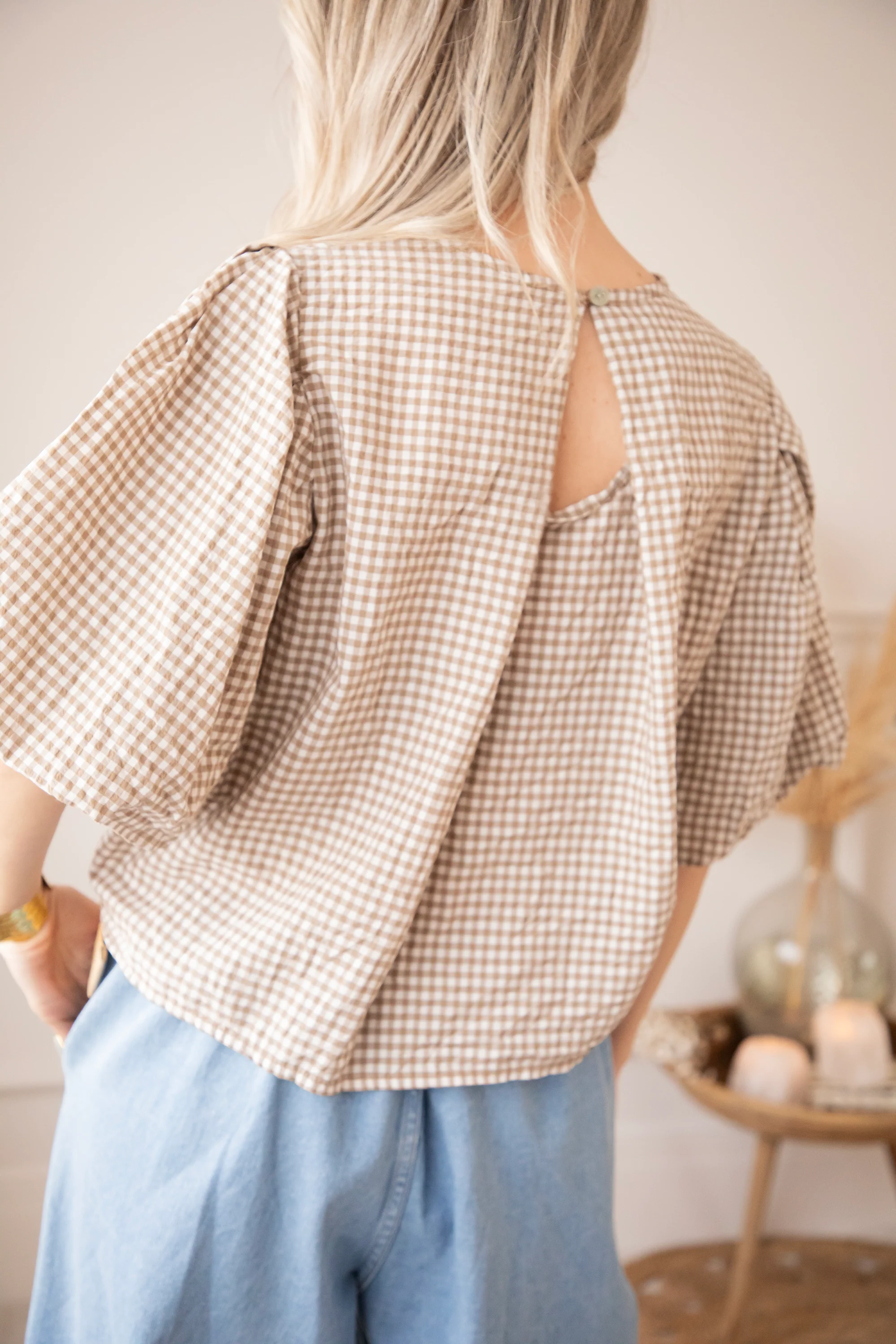 Candice Check Taupe - Blouse - Image 3