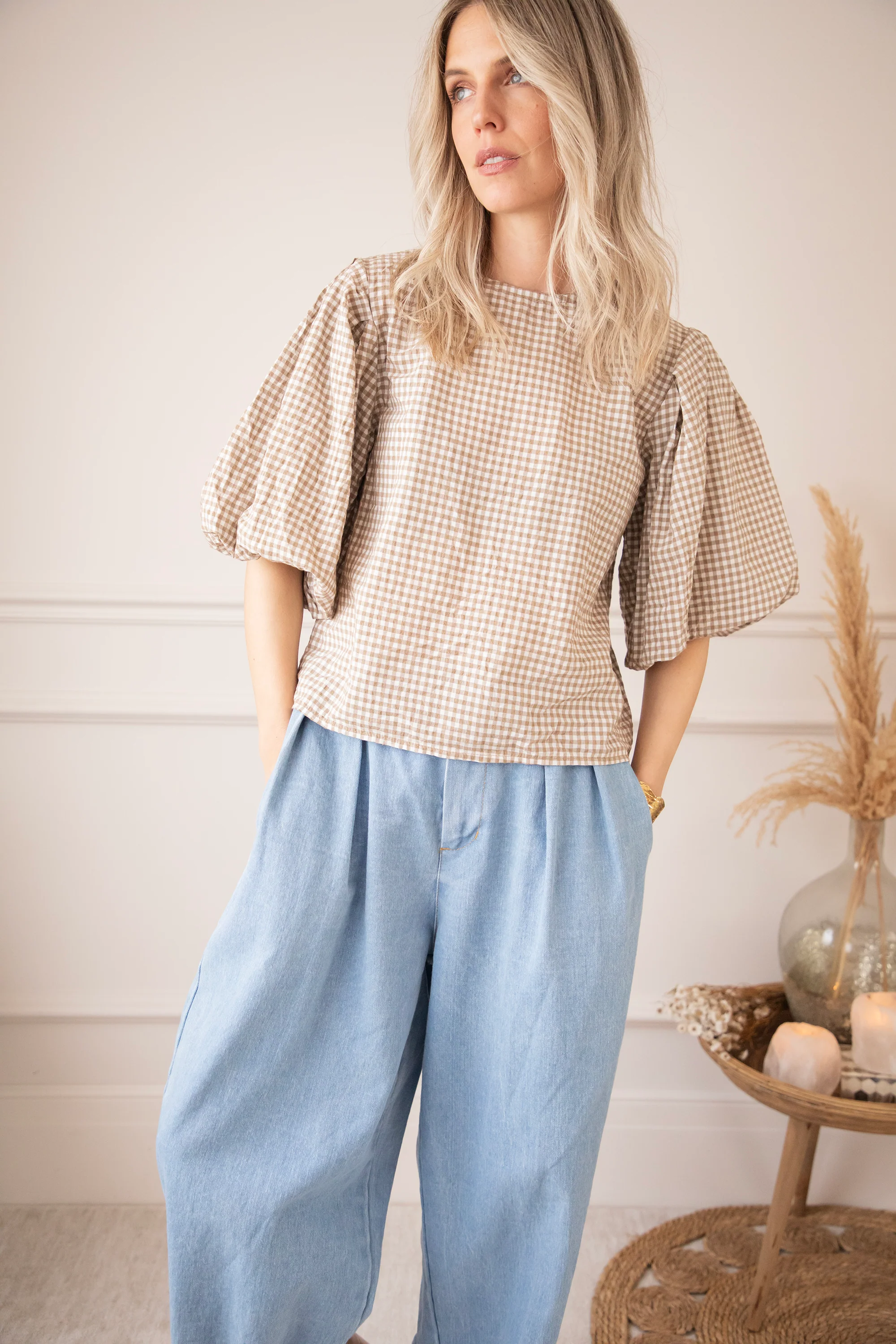 Candice Check Taupe - Blouse - Image 4