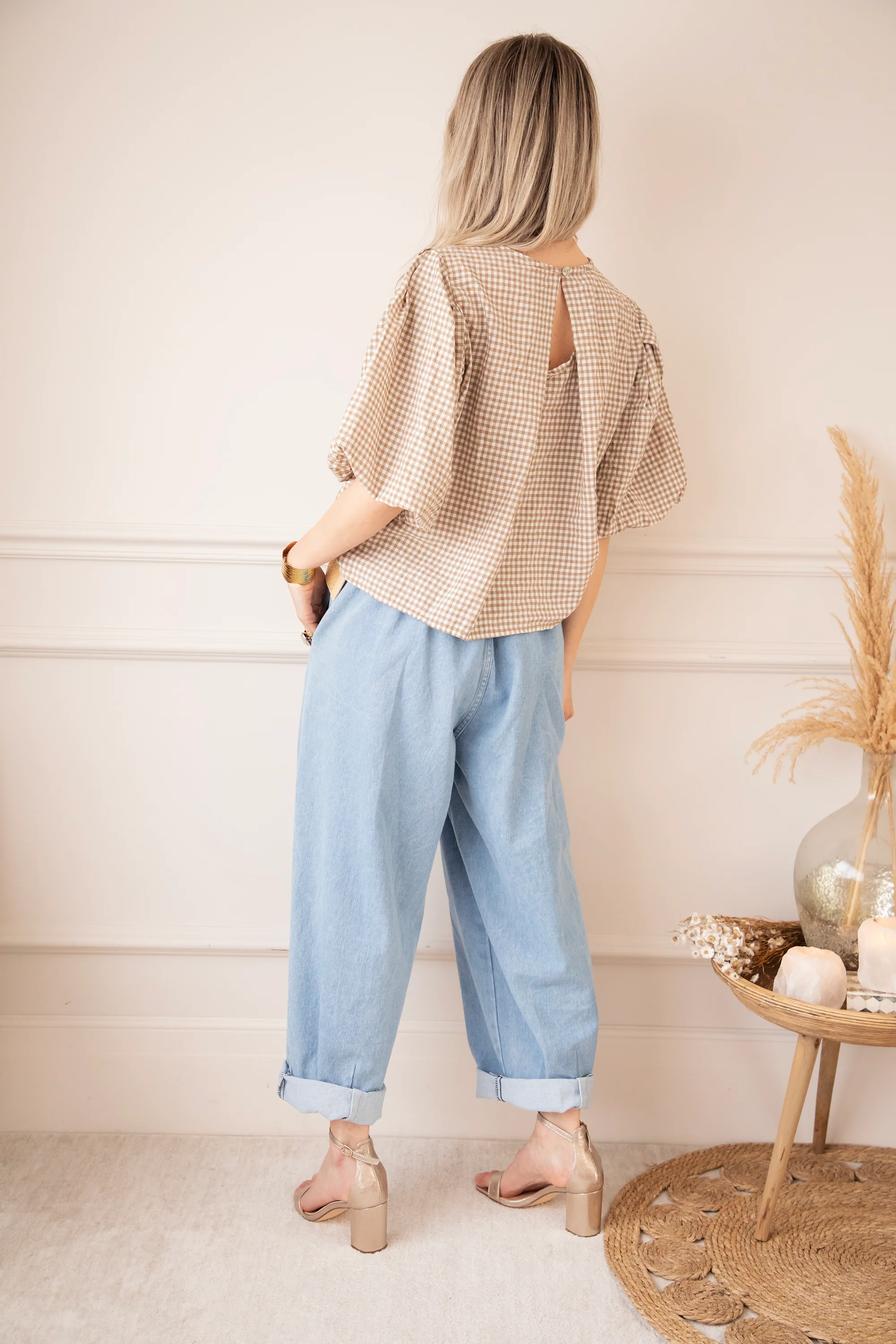 Candice Check Taupe - Blouse - Image 5