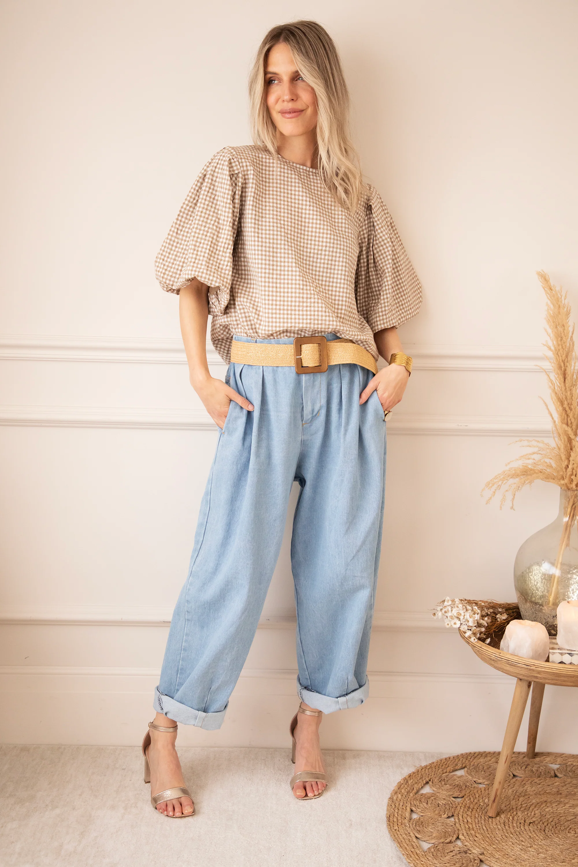 Candice Check Taupe - Blouse - Image 6
