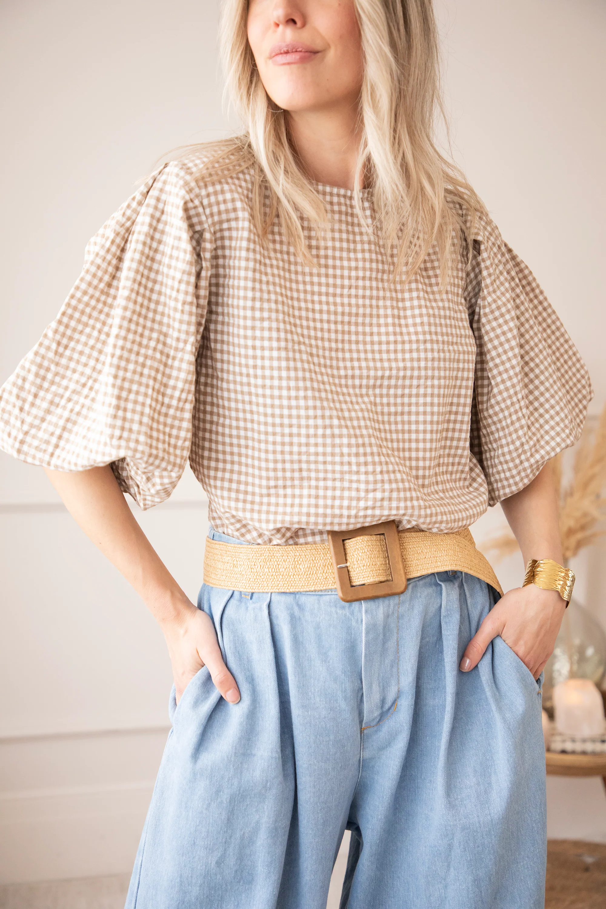 Candice Check Taupe - Blouse - Image 7