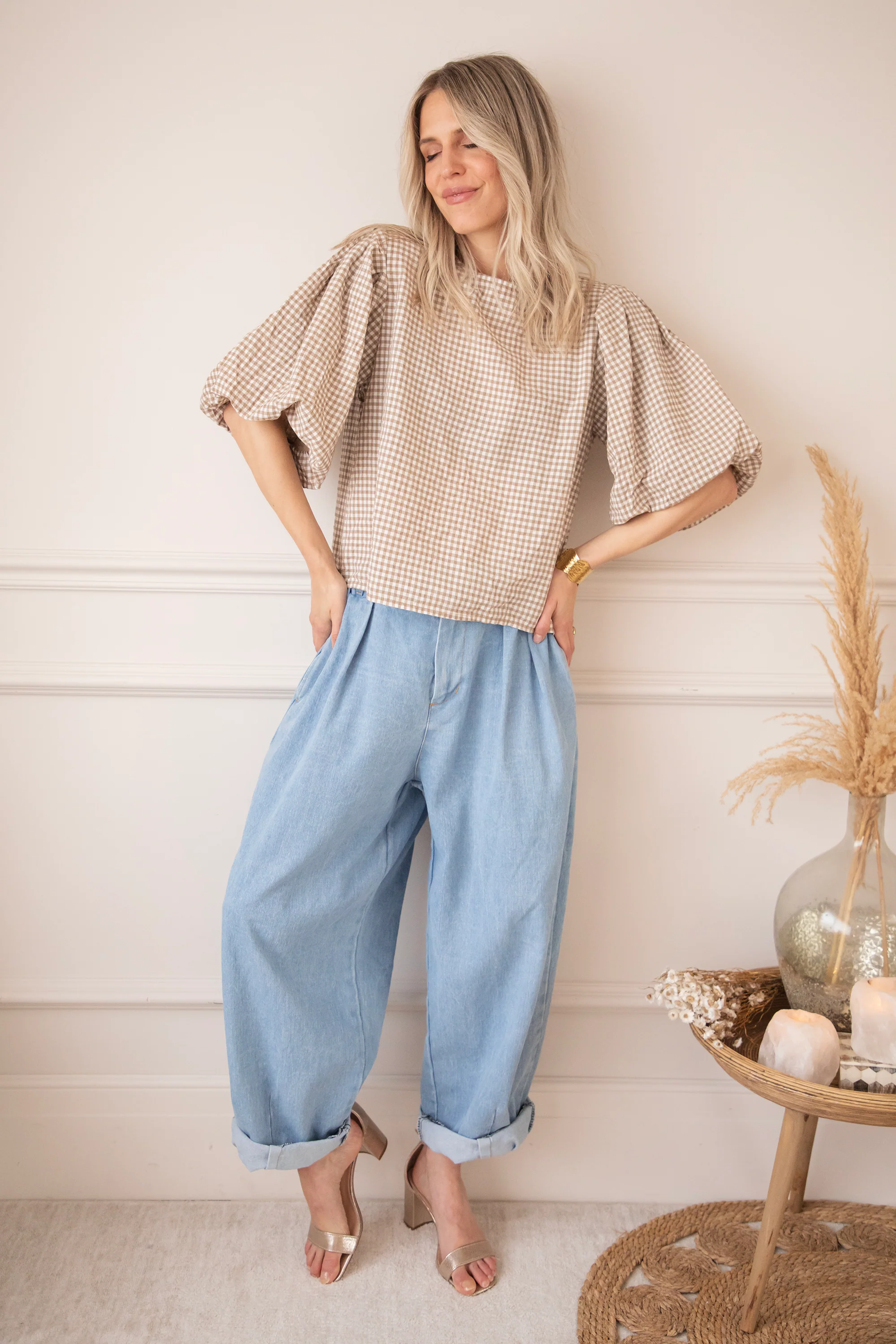 Candice Check Taupe - Blouse - Image 8