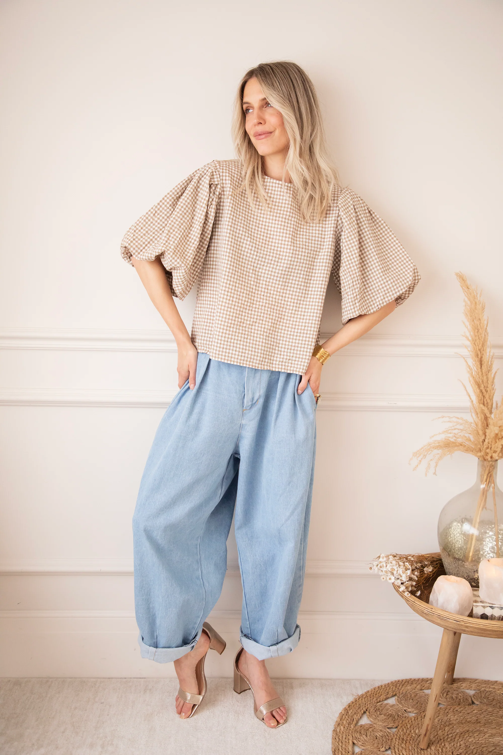 Candice Check Taupe - Blouse - Image 9