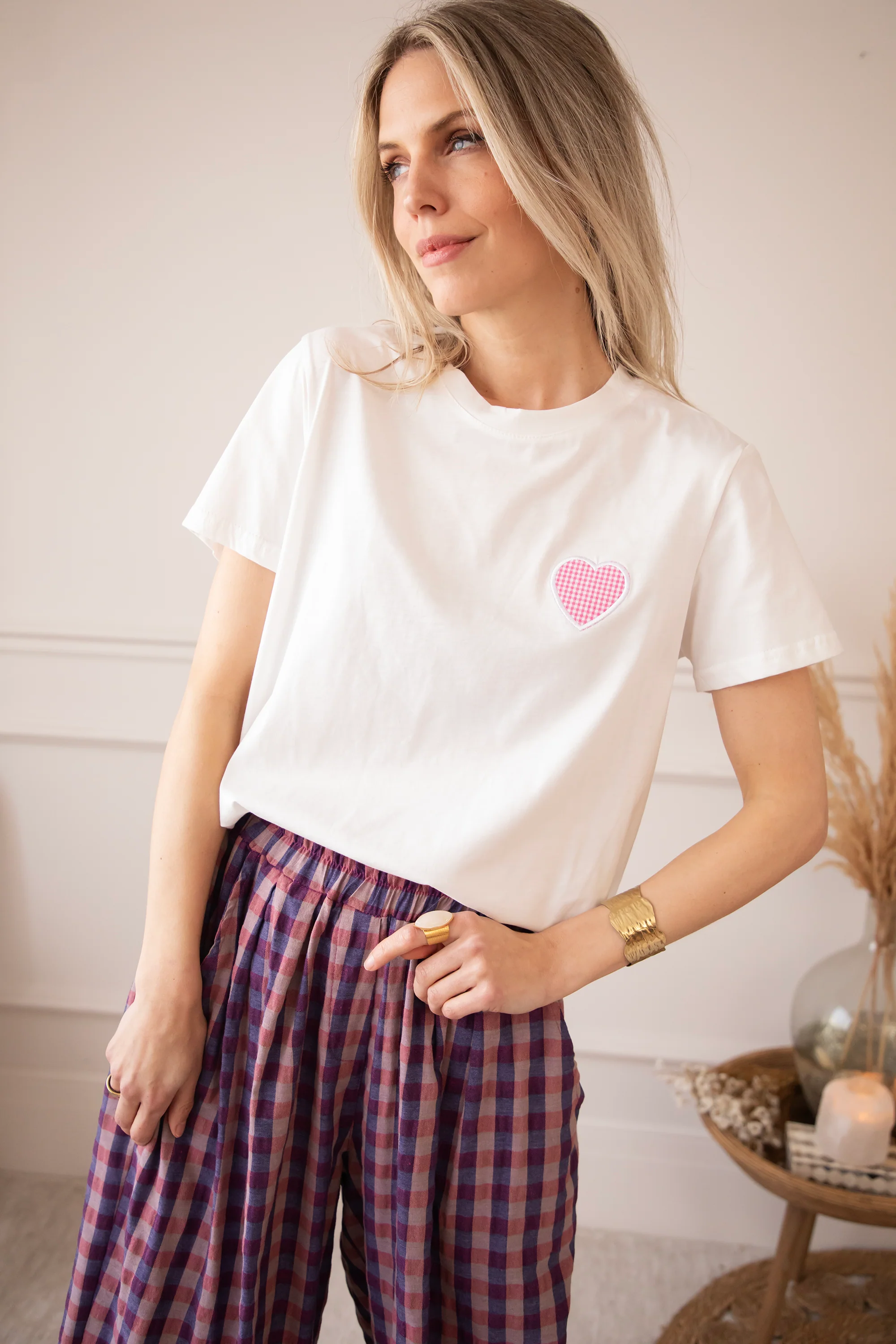 Checkered Beating Heart White/Pink - T-Shirt - Image 5