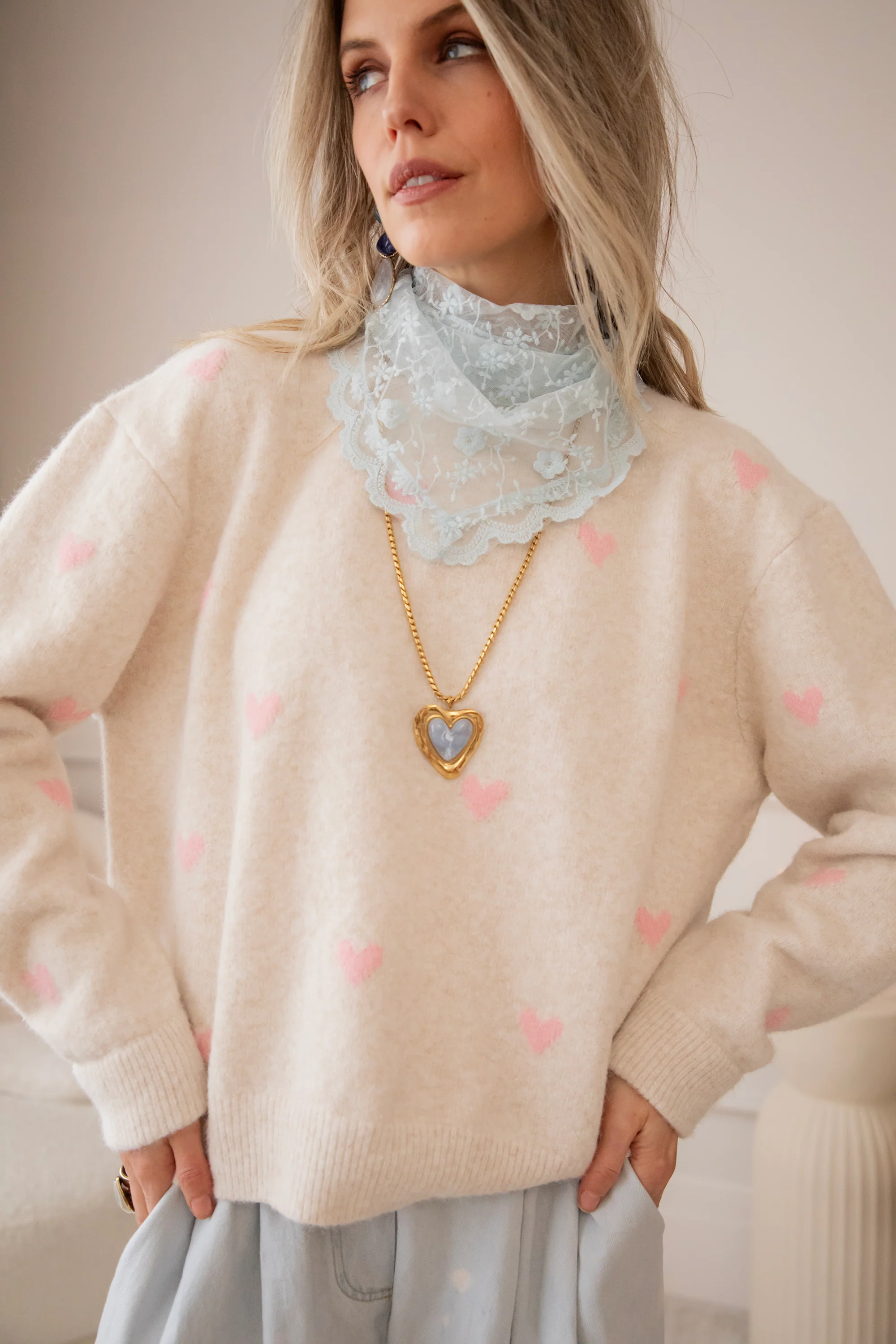 Crystal Heart Soft Blue/Gold - Ketting - Image 7