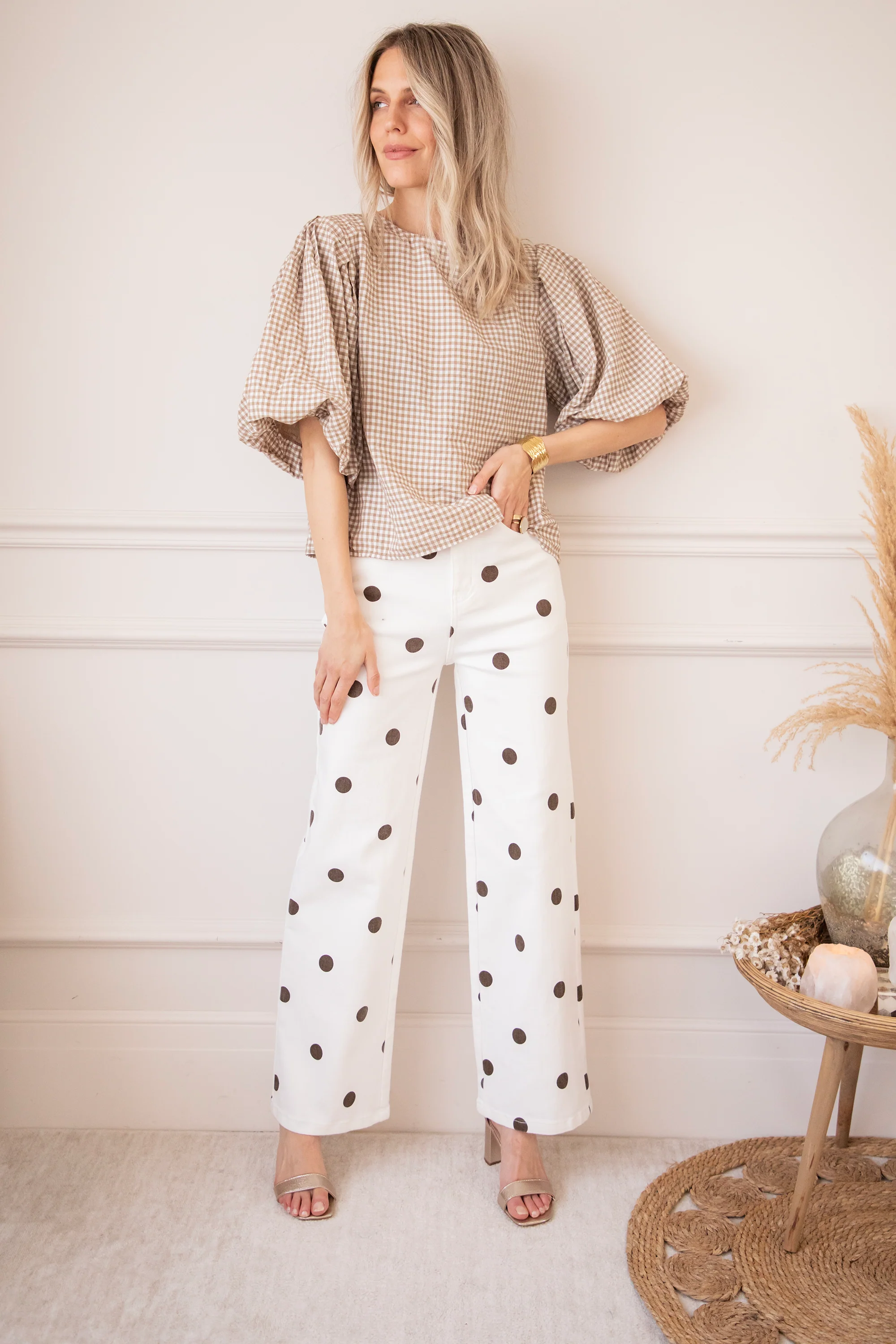 Candice Check Taupe - Blouse - Image 12