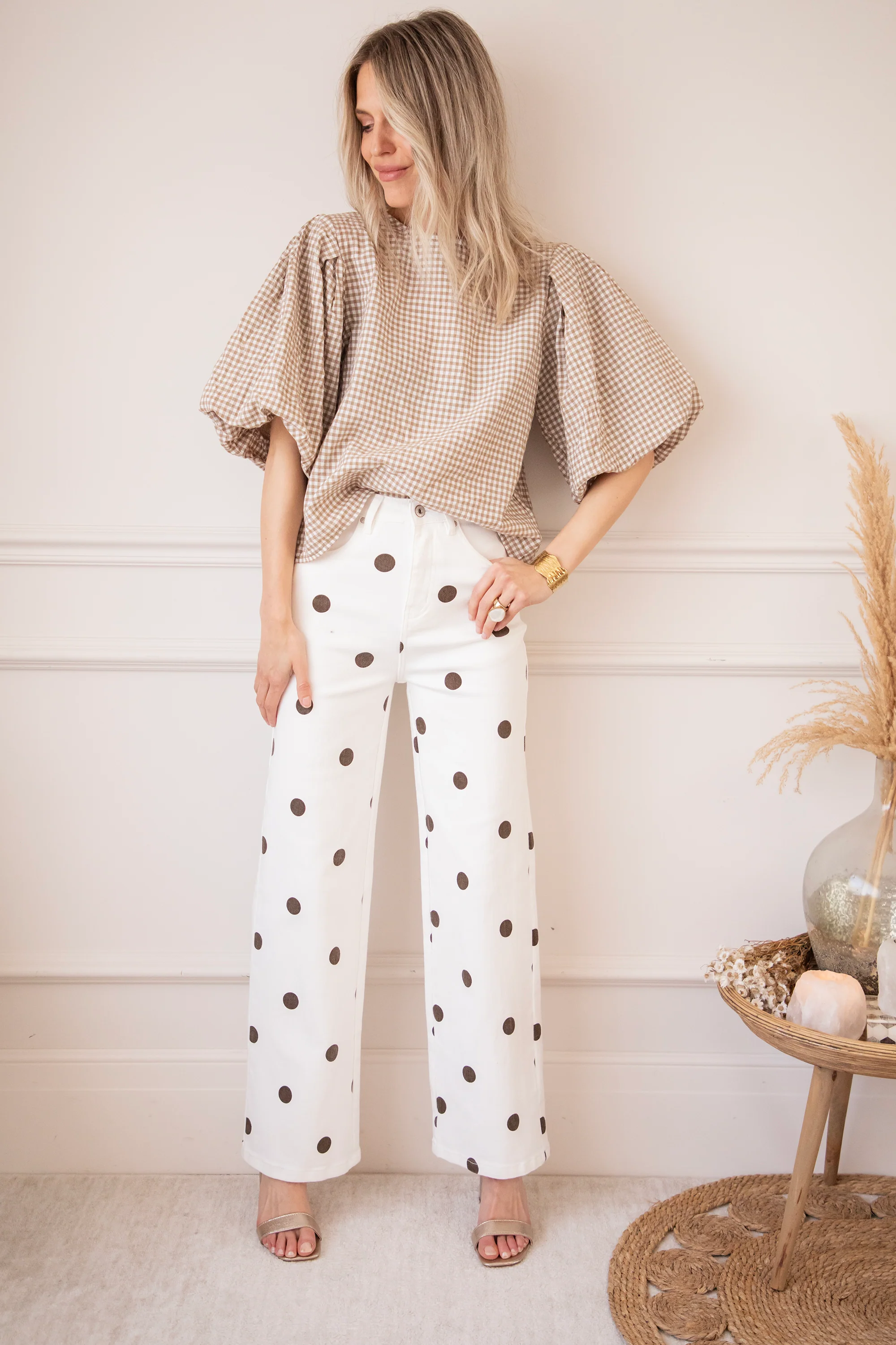 Candice Check Taupe - Blouse - Image 13