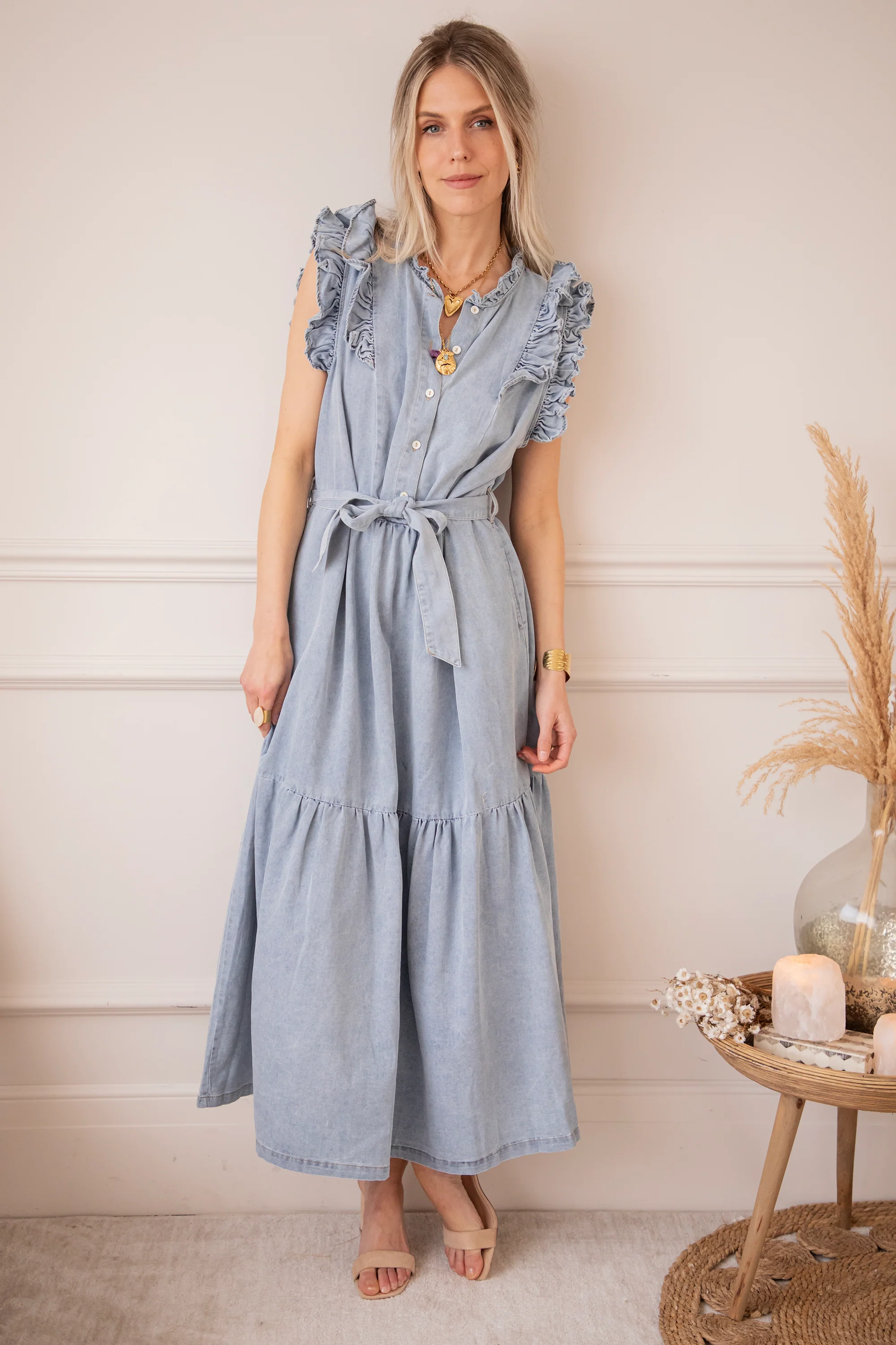 Emma Ruches Light Blue - Maxi Jurk - Image 2