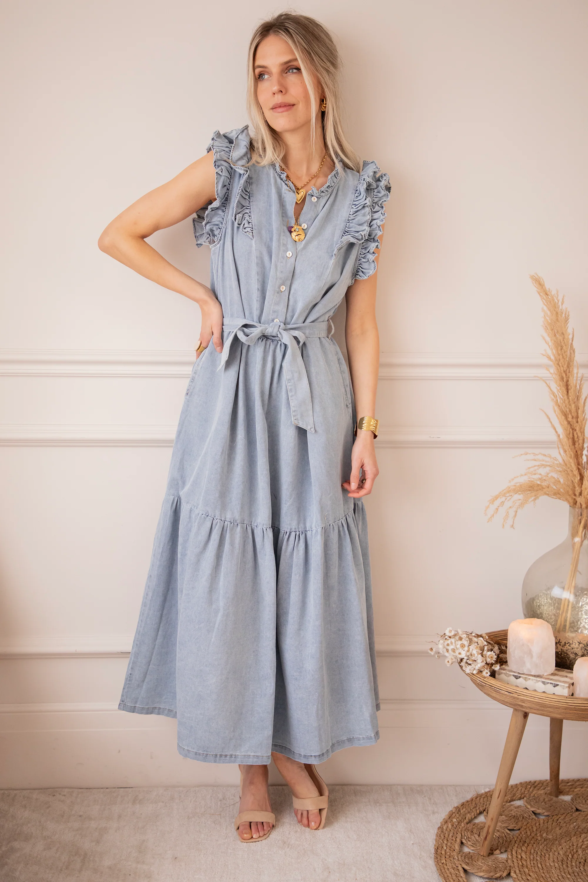 Emma Ruches Light Blue - Maxi Jurk - Image 5