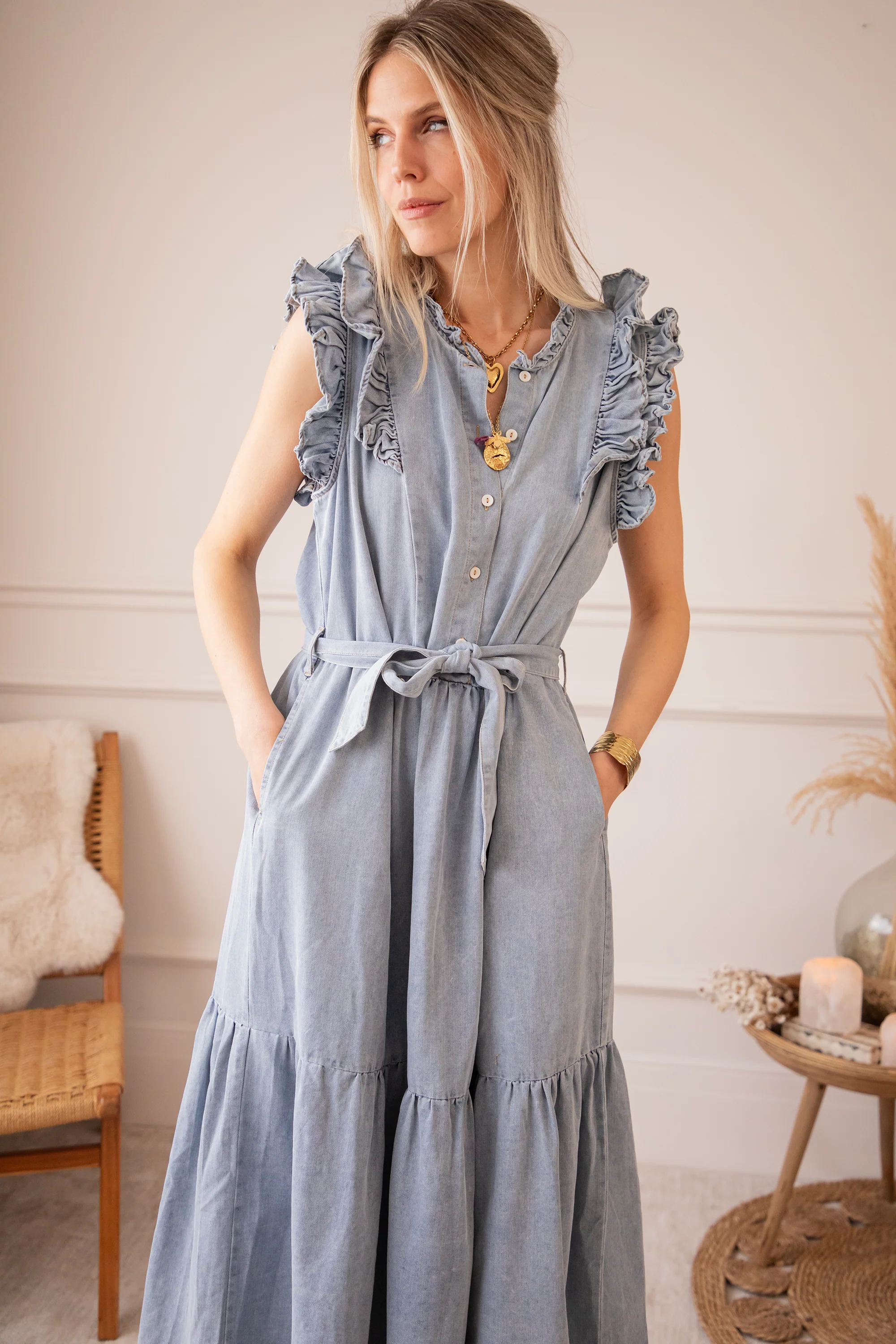 Emma Ruches Light Blue - Maxi Jurk - Image 8