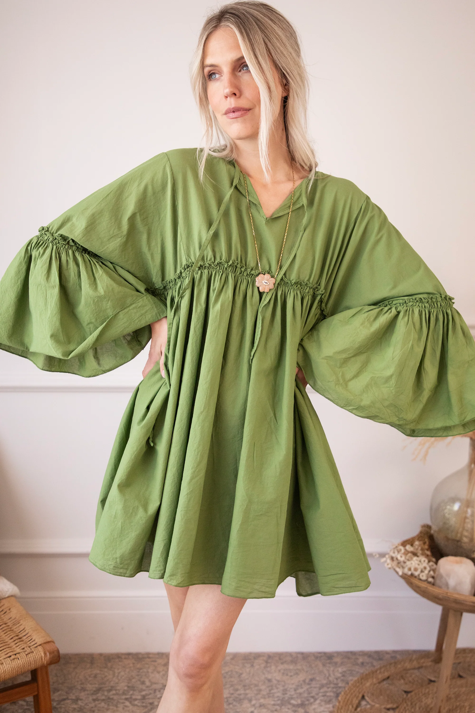 Feline Pleated Green - Jurk - Image 2