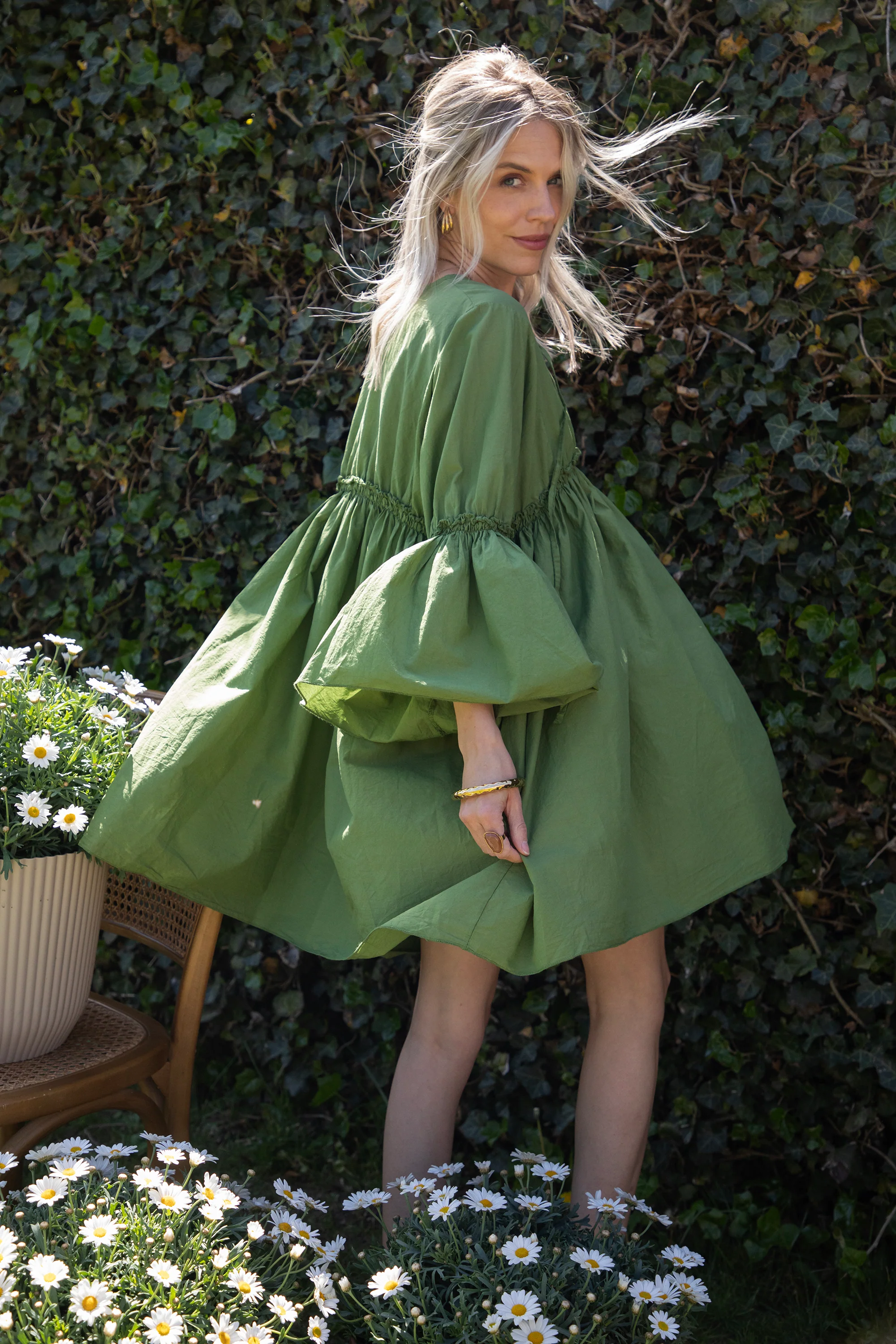 Feline Pleated Green - Jurk - Image 3