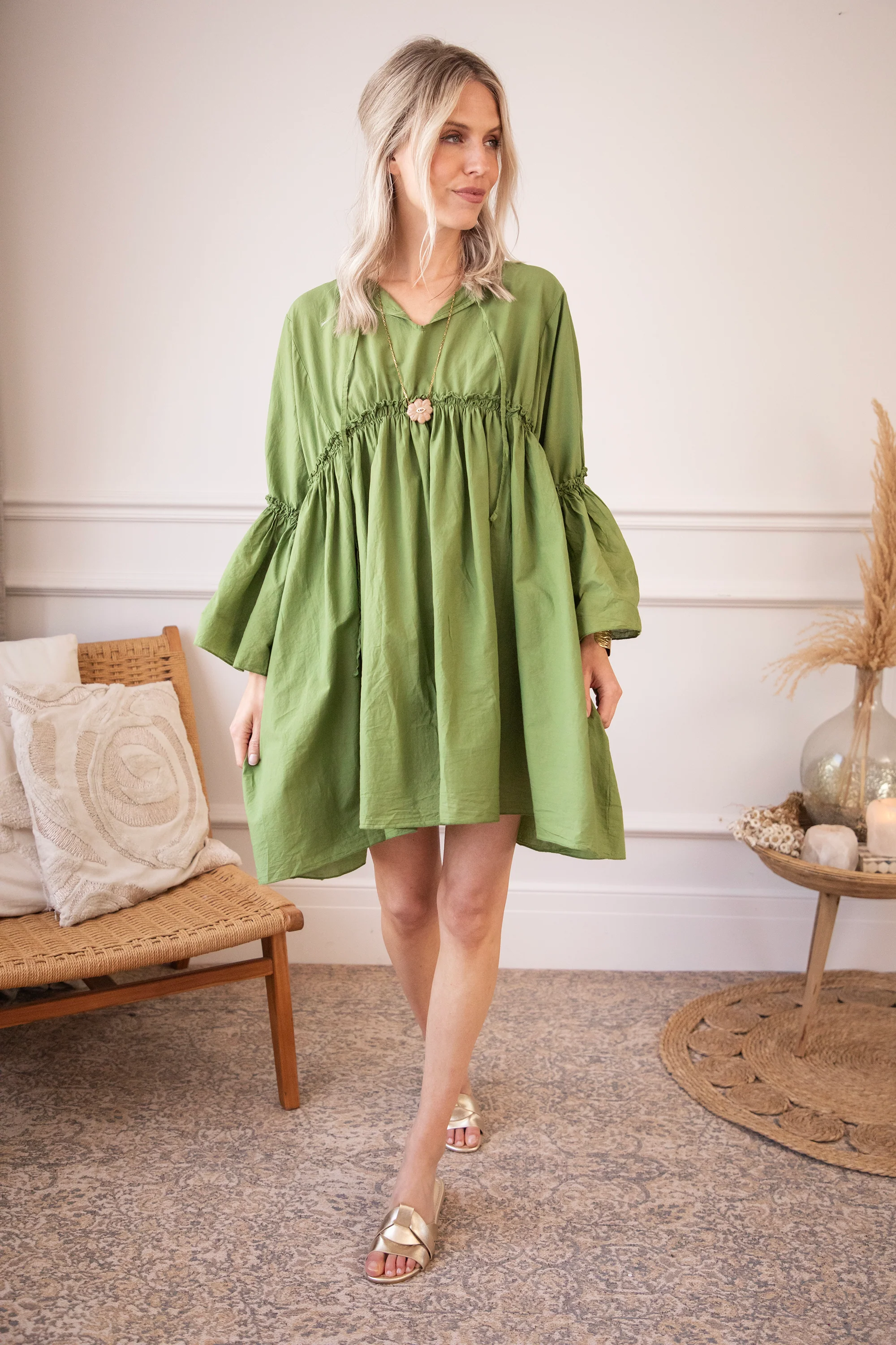 Feline Pleated Green - Jurk - Image 6