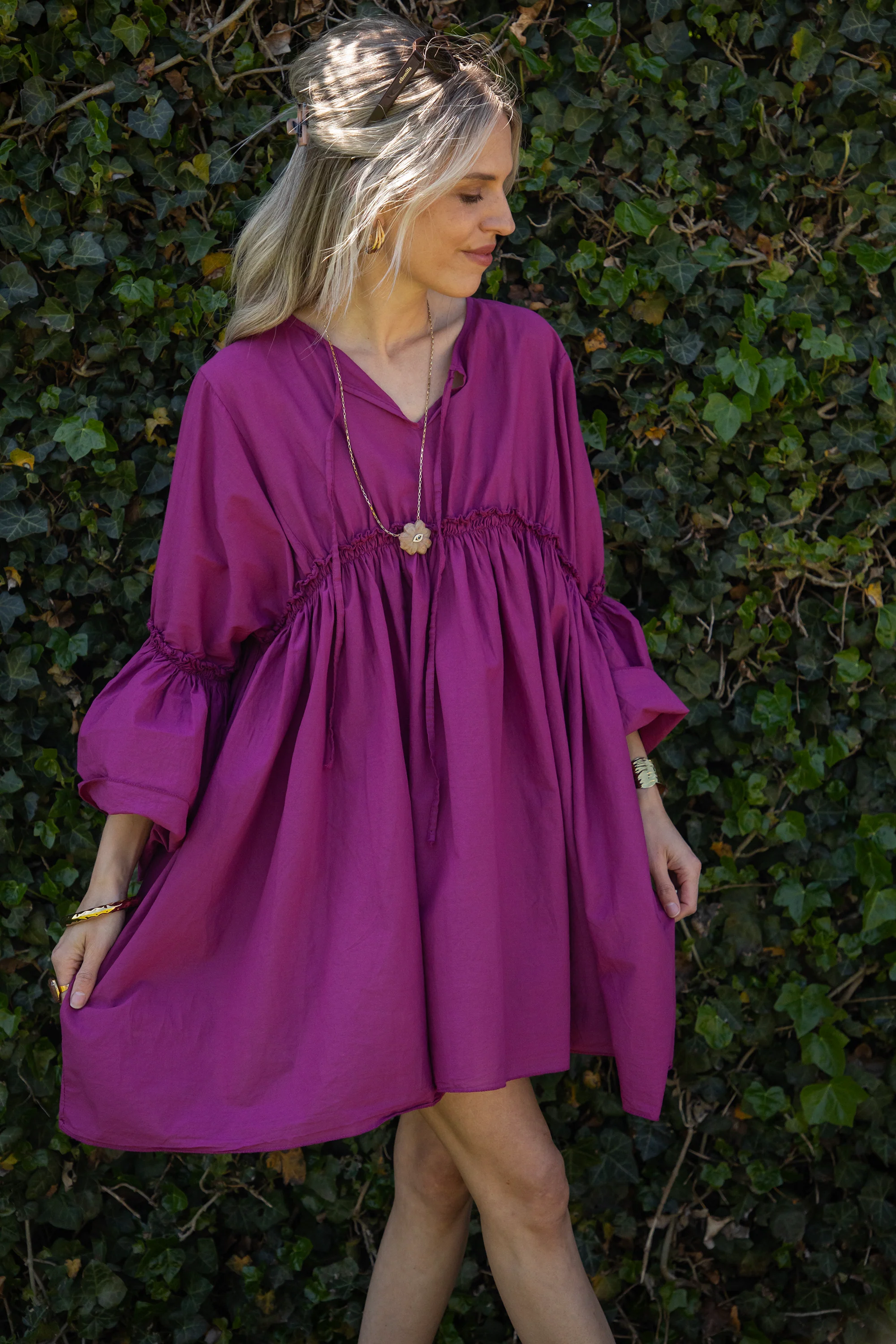 Feline Pleated Plum - Jurk - Image 10