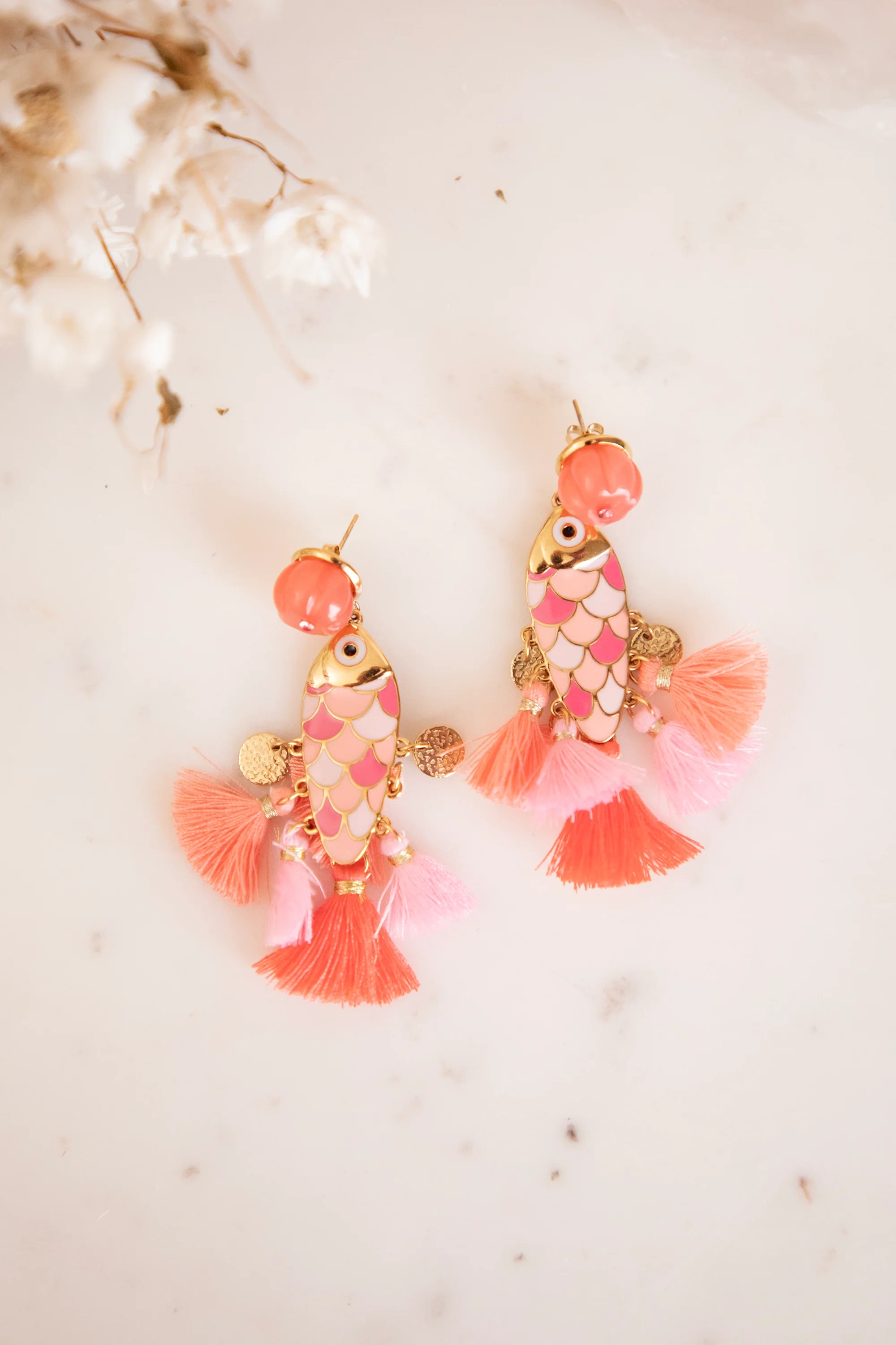 Fishy Fringe Pink/Gold - Oorbellen