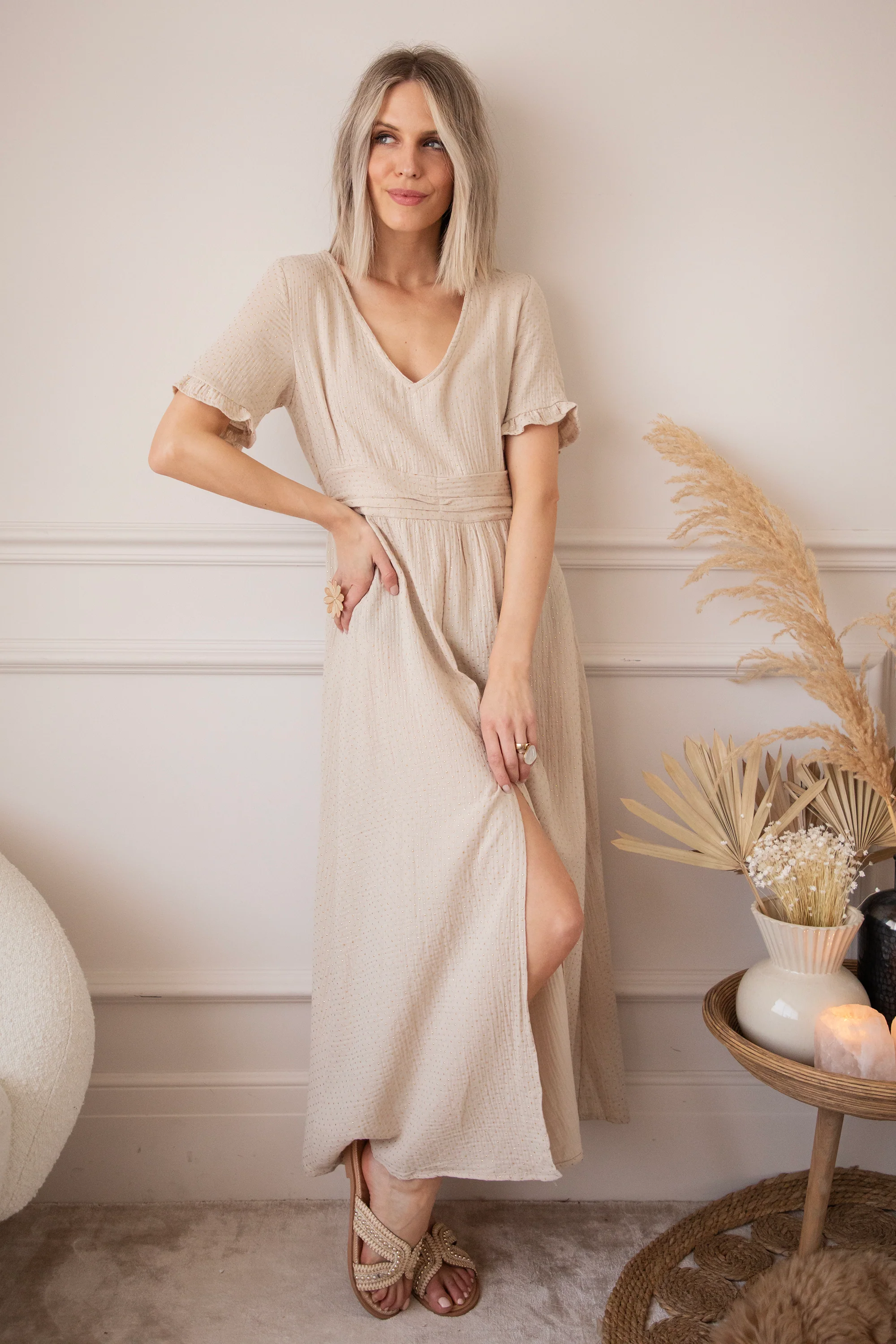 Gold Dots Beige - Maxi Jurk - Image 10