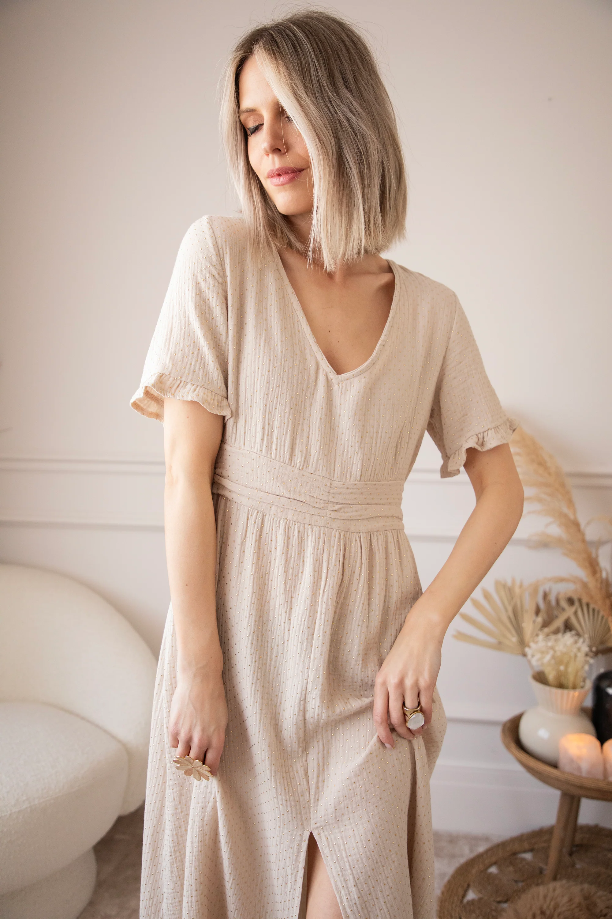 Gold Dots Beige - Maxi Jurk - Image 4