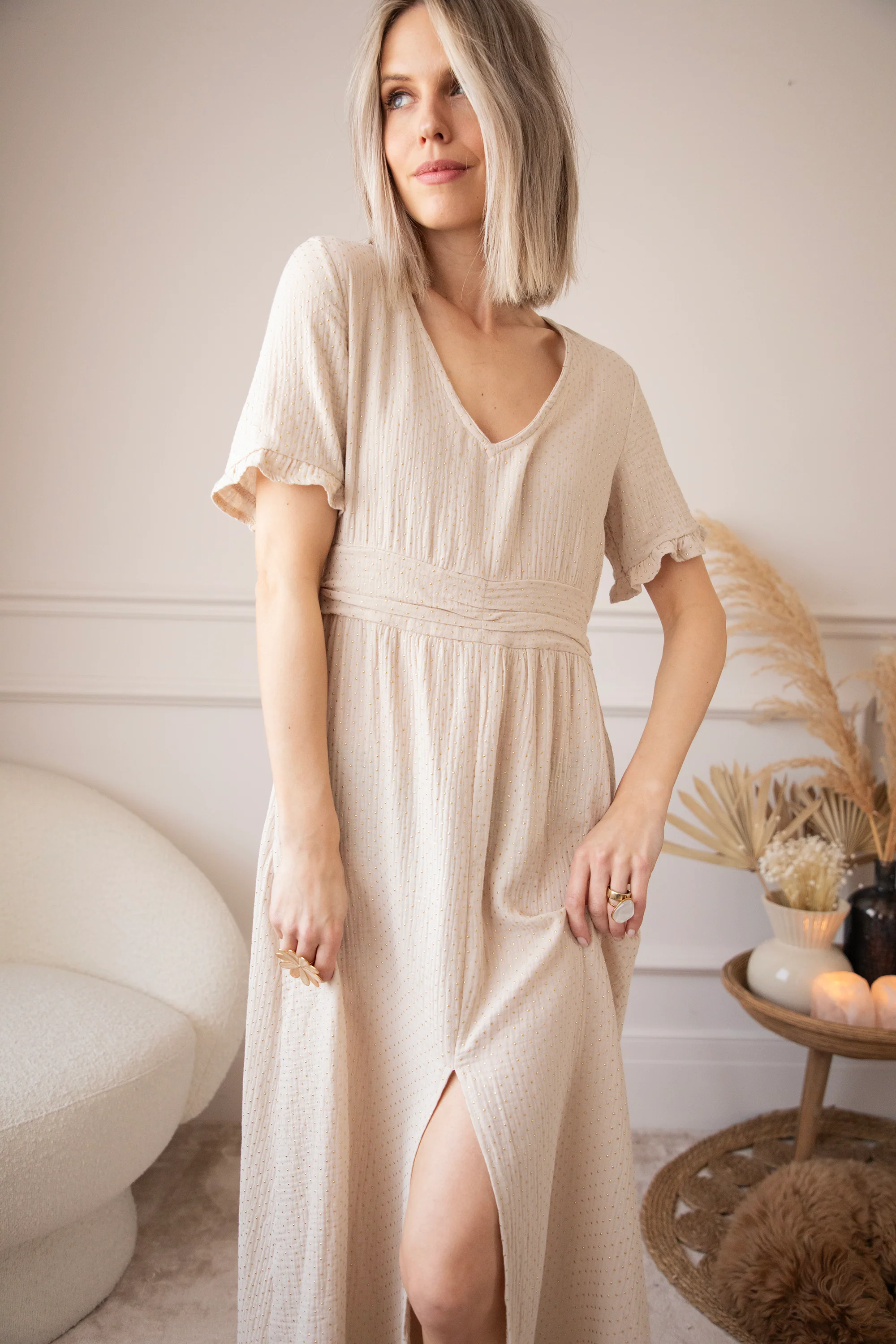 Gold Dots Beige - Maxi Jurk - Image 7