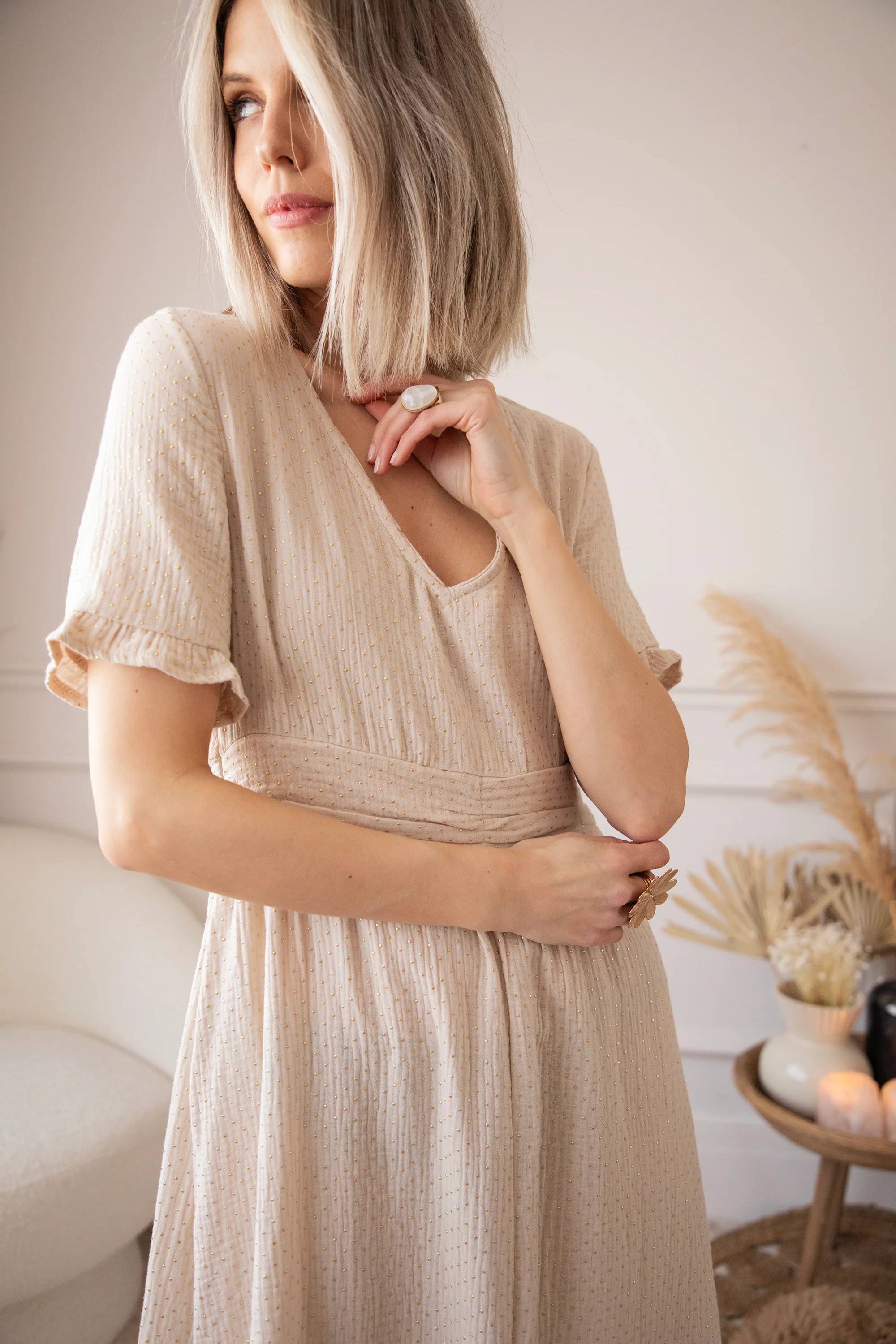 Gold Dots Beige - Maxi Jurk - Image 8