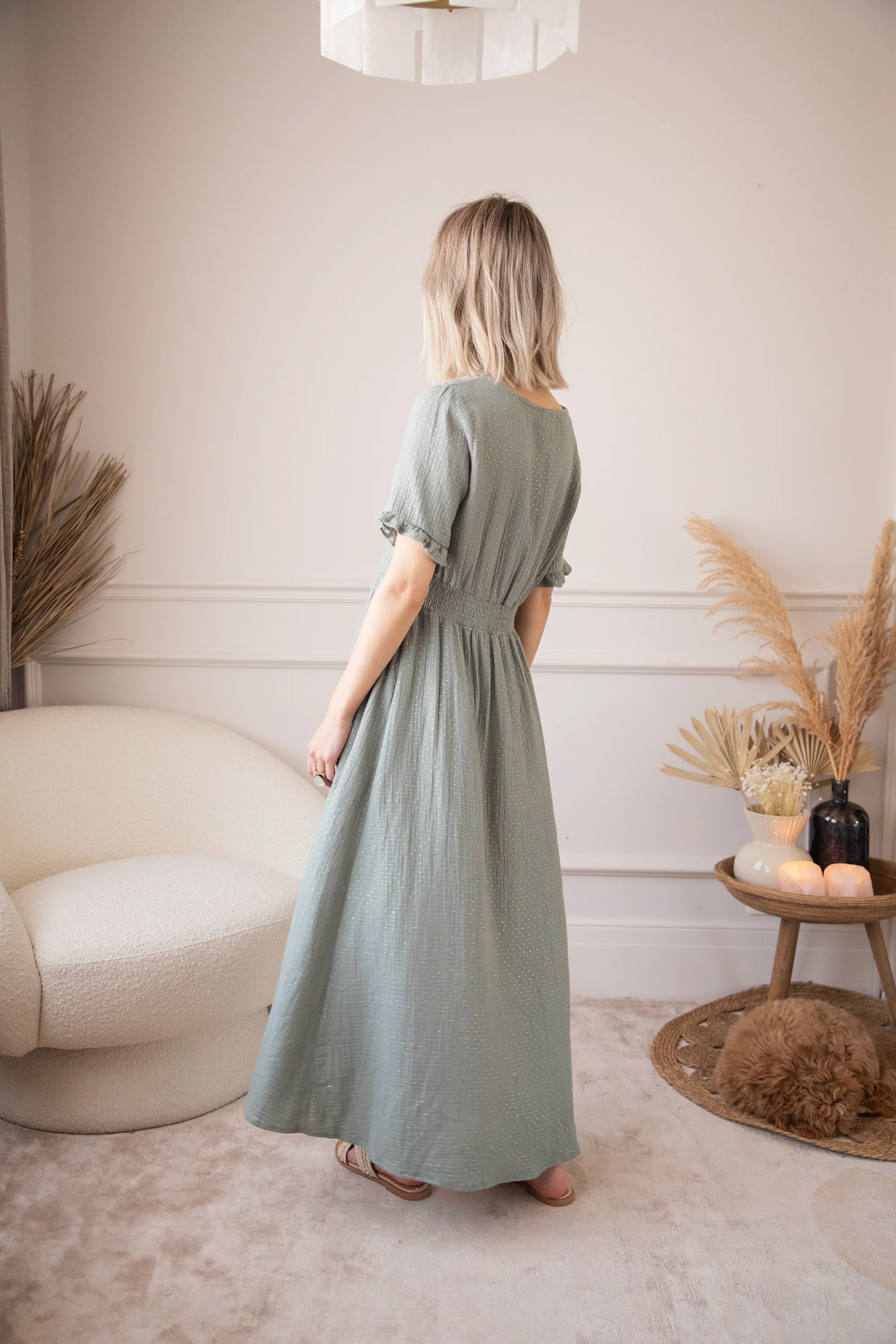 Gold Dots Dark Mint - Maxi Jurk - Image 7