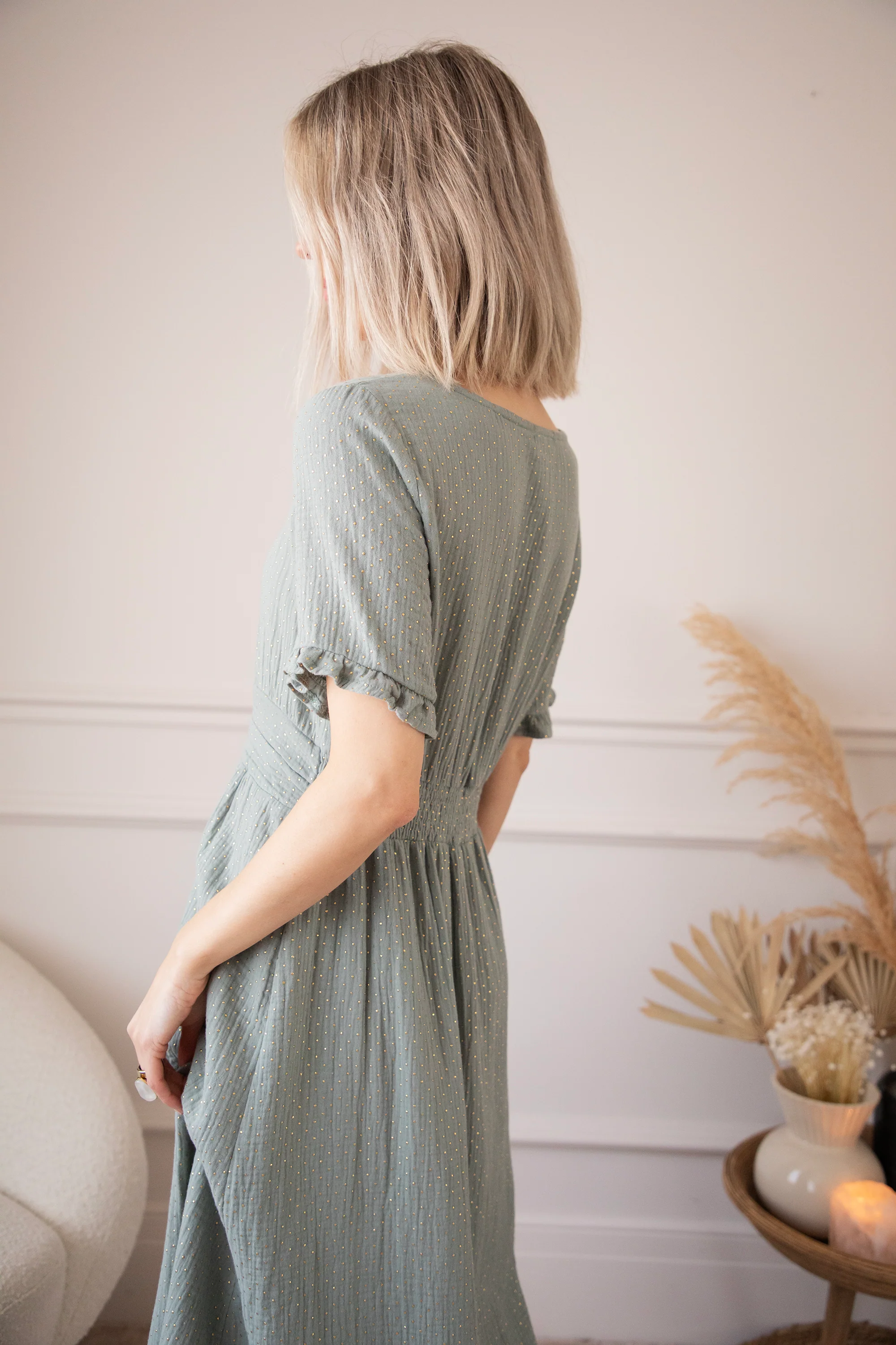 Gold Dots Dark Mint - Maxi Jurk - Image 8