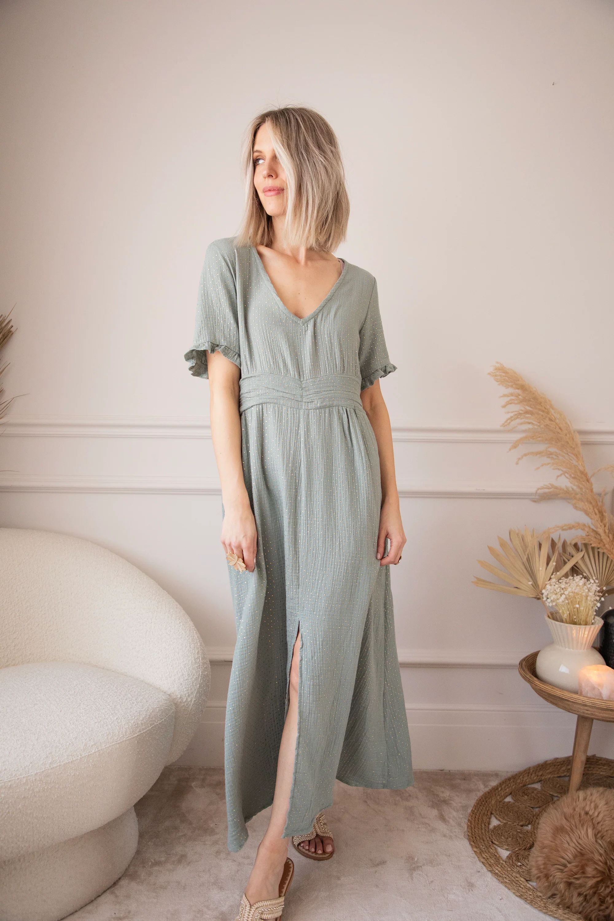 Gold Dots Dark Mint - Maxi Jurk - Image 9