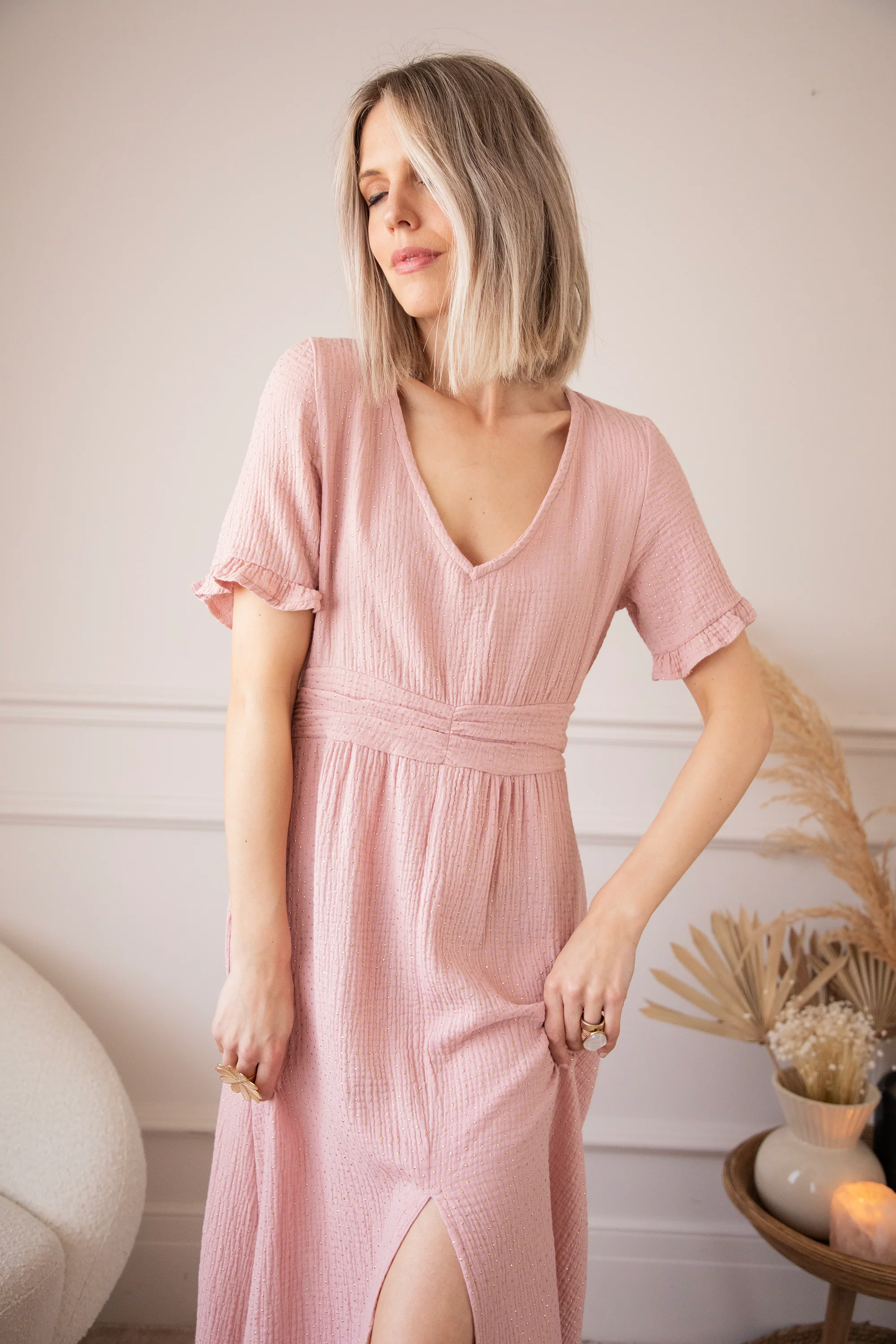 Gold Dots Old Pink - Maxi Jurk - Image 2