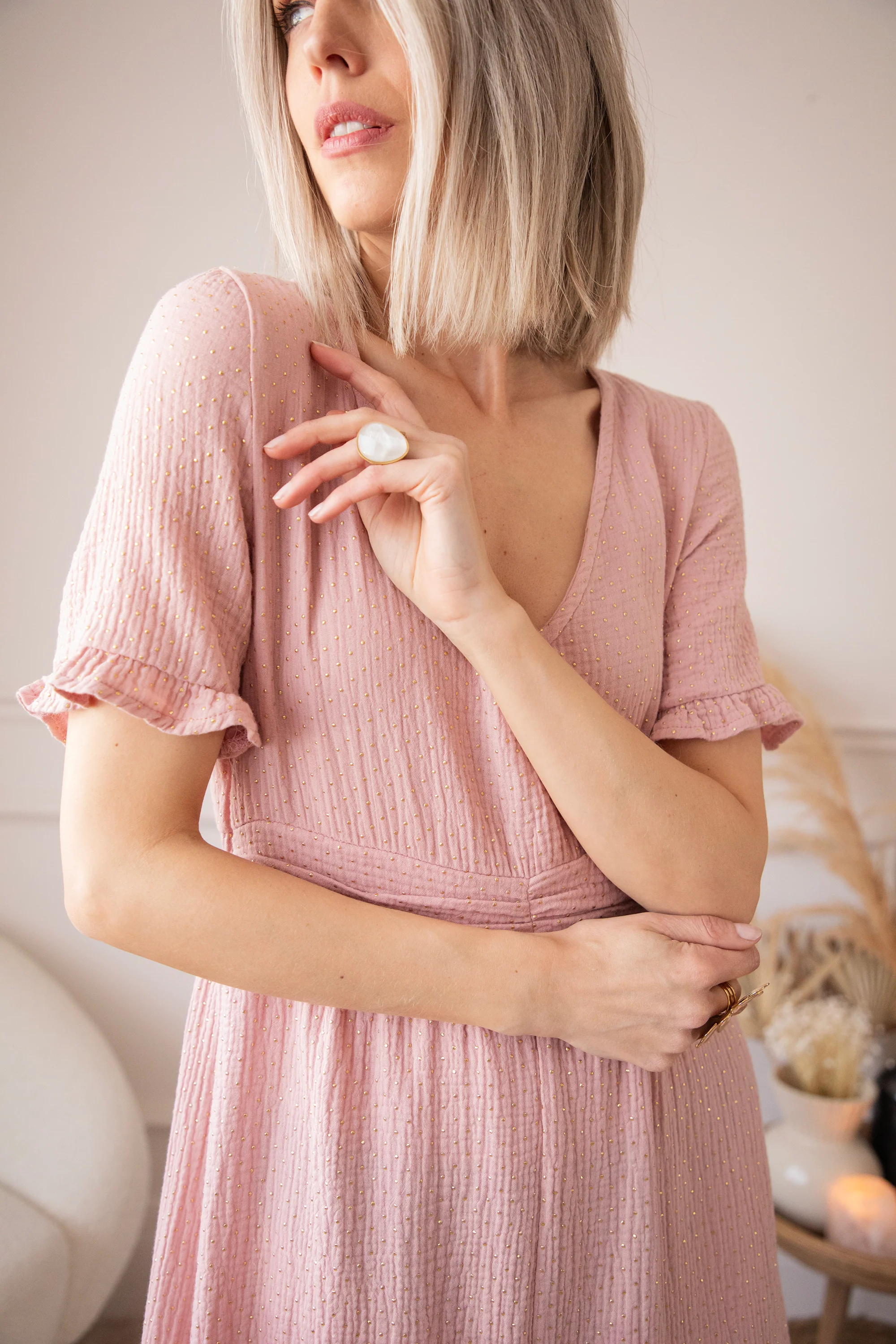Gold Dots Old Pink - Maxi Jurk - Image 3