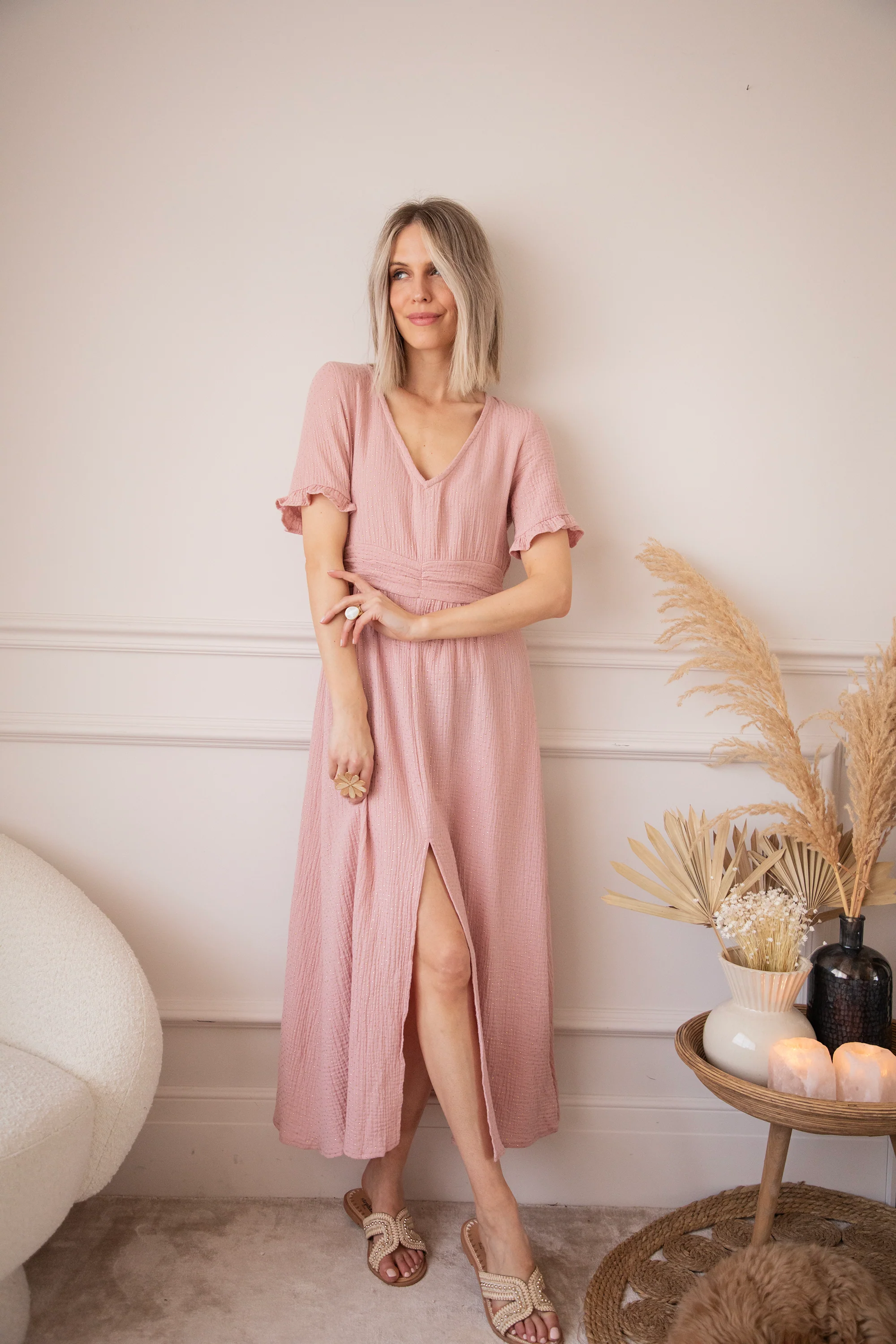 Gold Dots Old Pink - Maxi Jurk - Image 4