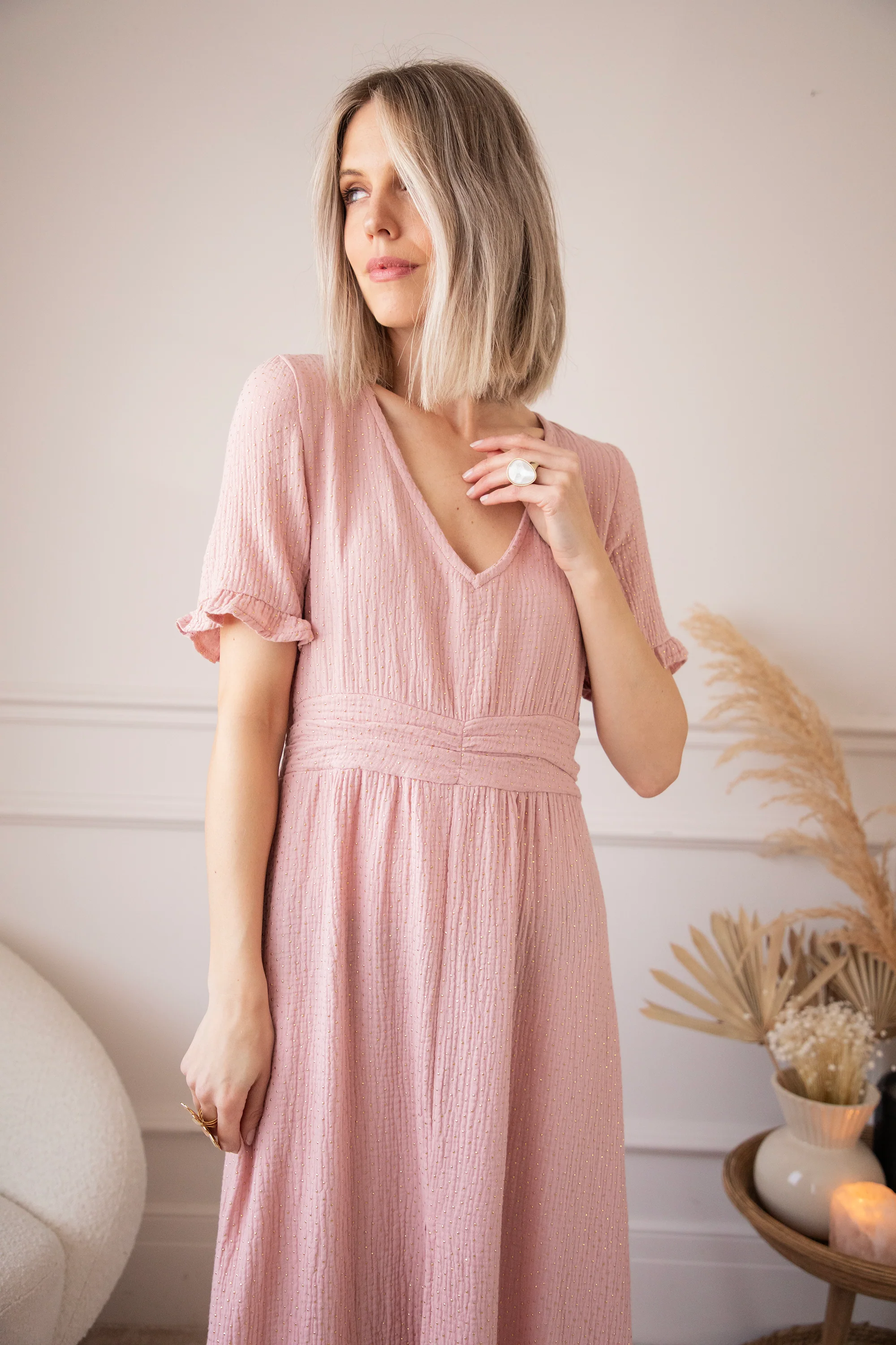 Gold Dots Old Pink - Maxi Jurk - Image 6