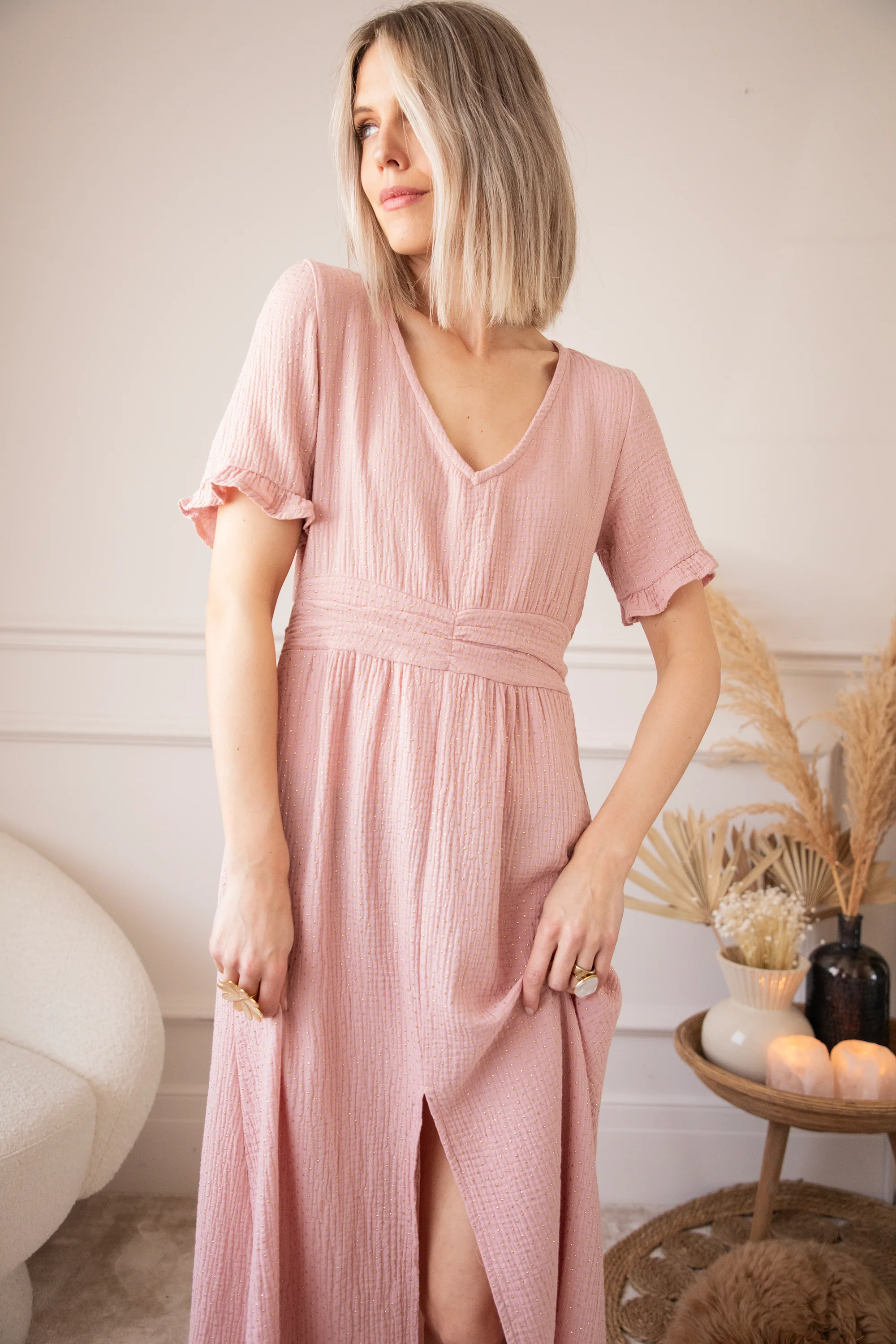 Gold Dots Old Pink - Maxi Jurk - Image 8