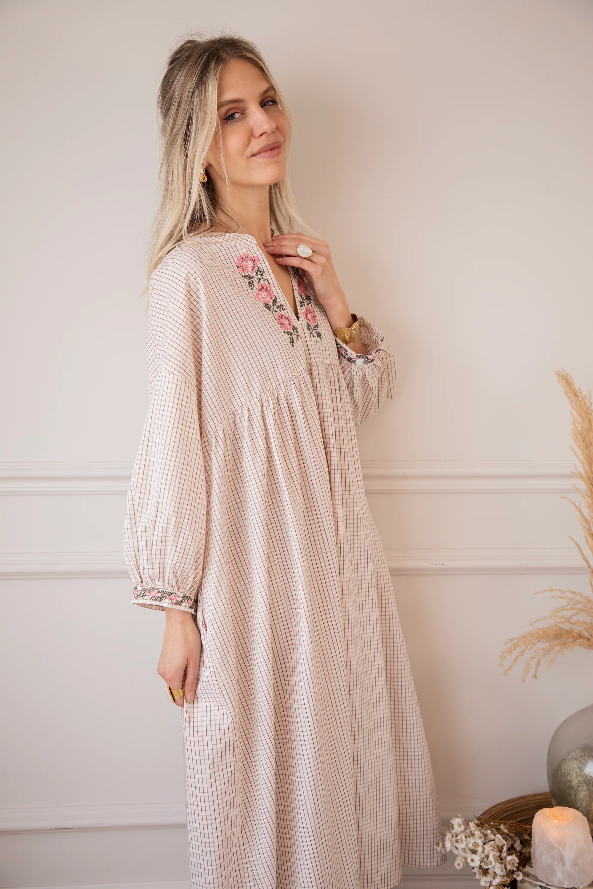 Grid & Grow Burgundy - Maxi Jurk - Image 11
