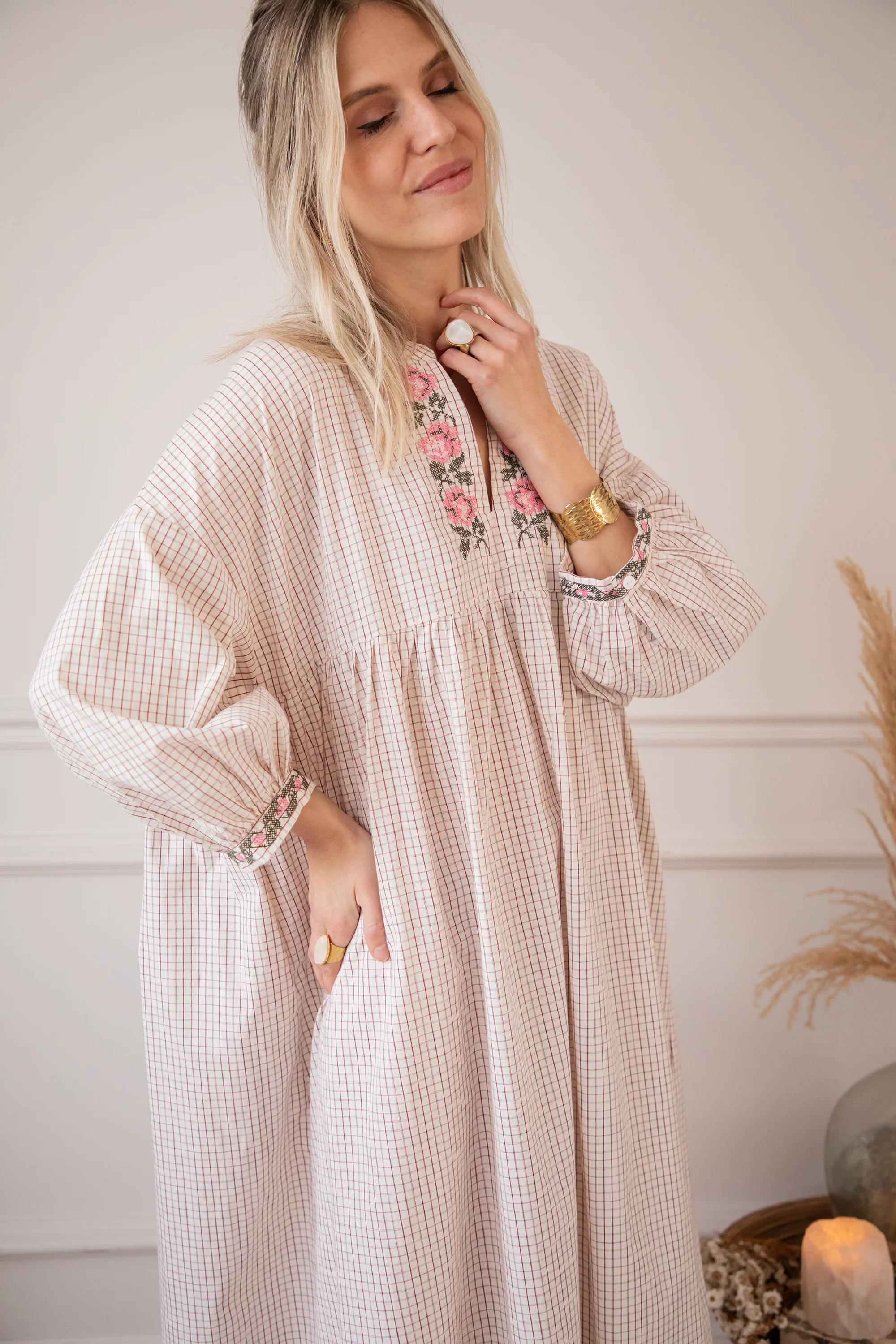 Grid & Grow Burgundy - Maxi Jurk - Image 13