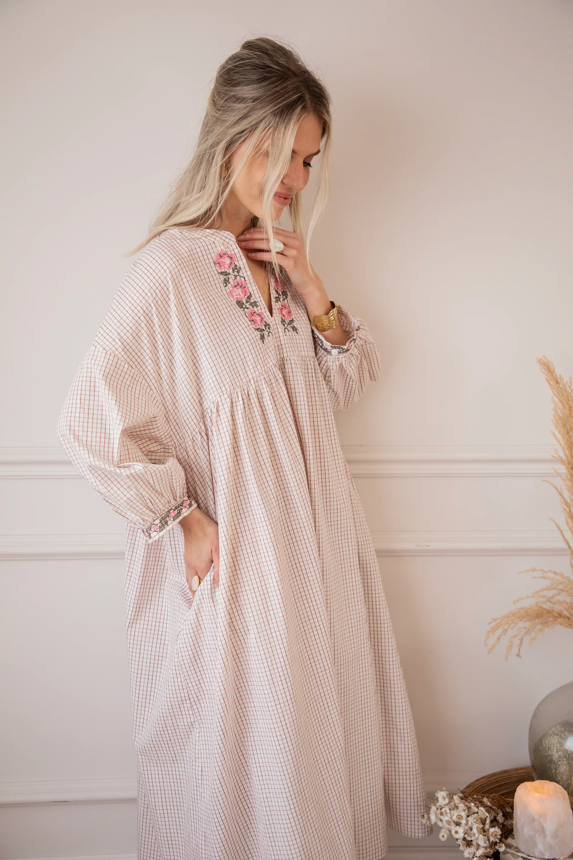 Grid & Grow Burgundy - Maxi Jurk - Image 14