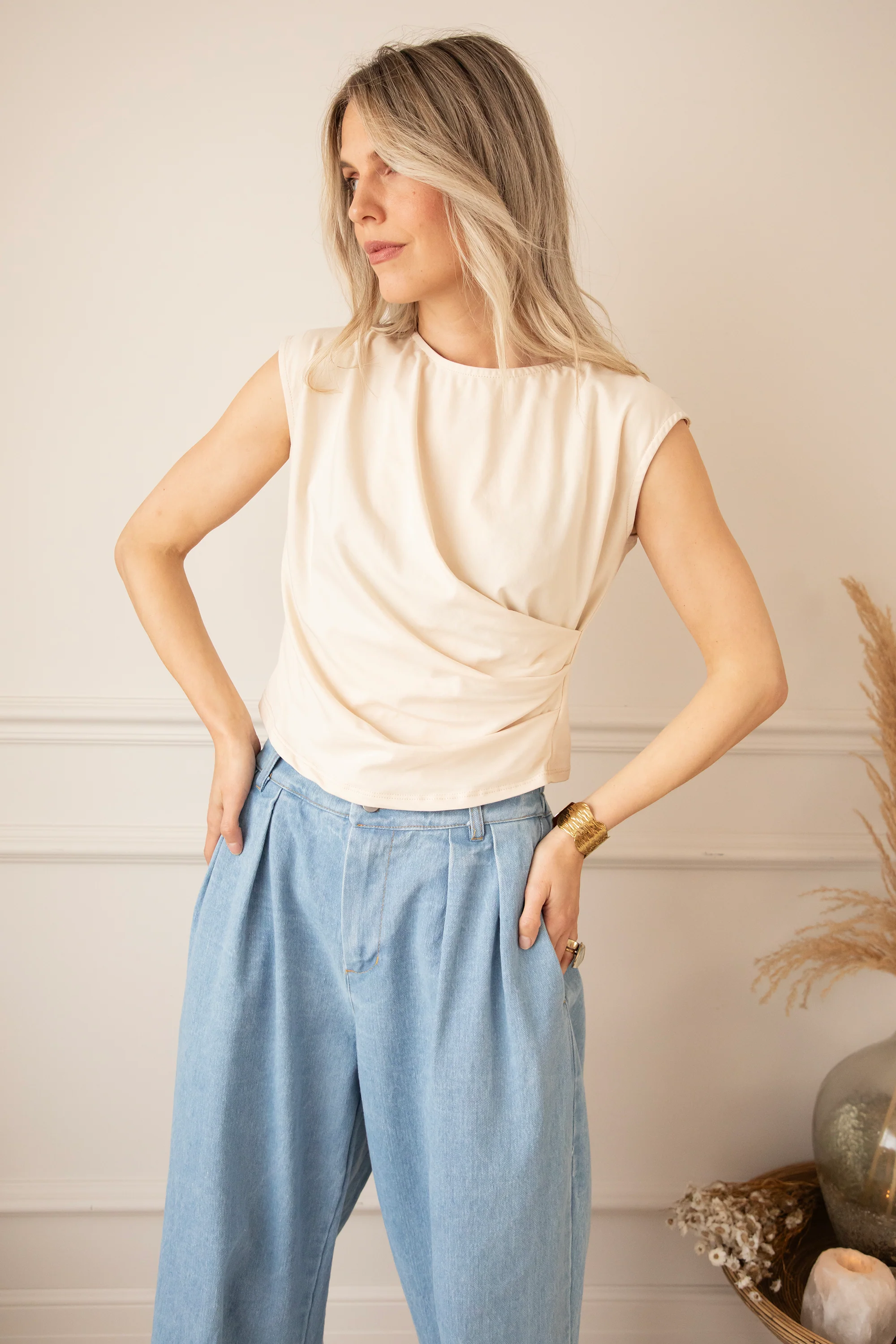 Patsy Pleated Beige - Top - Image 2
