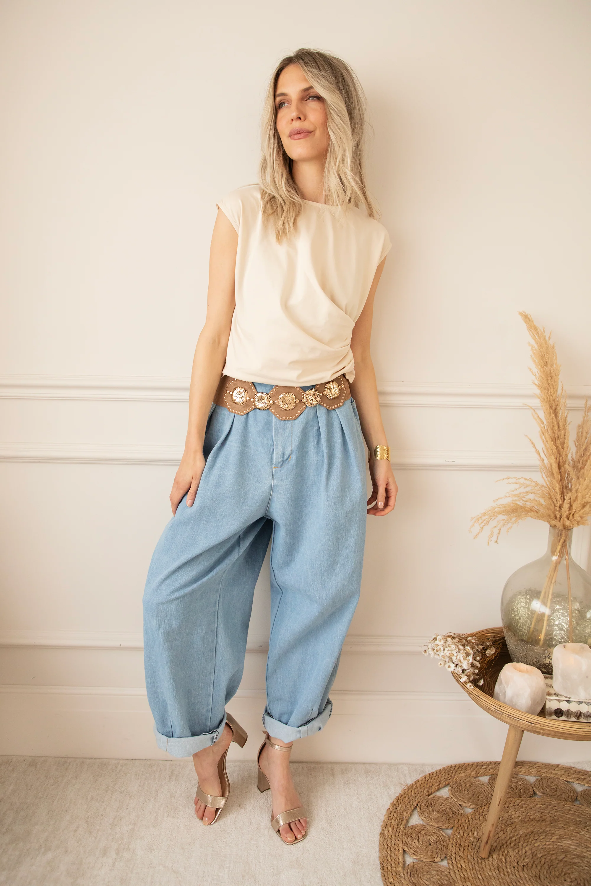 Patsy Pleated Beige - Top - Image 3