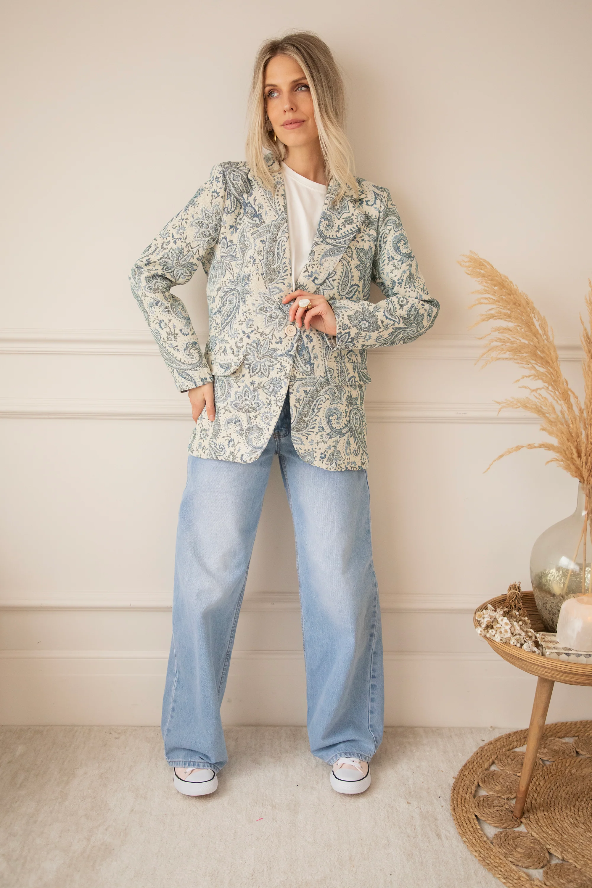 Rosy Belle Paisley Beige/Blue - Blazer - Image 15