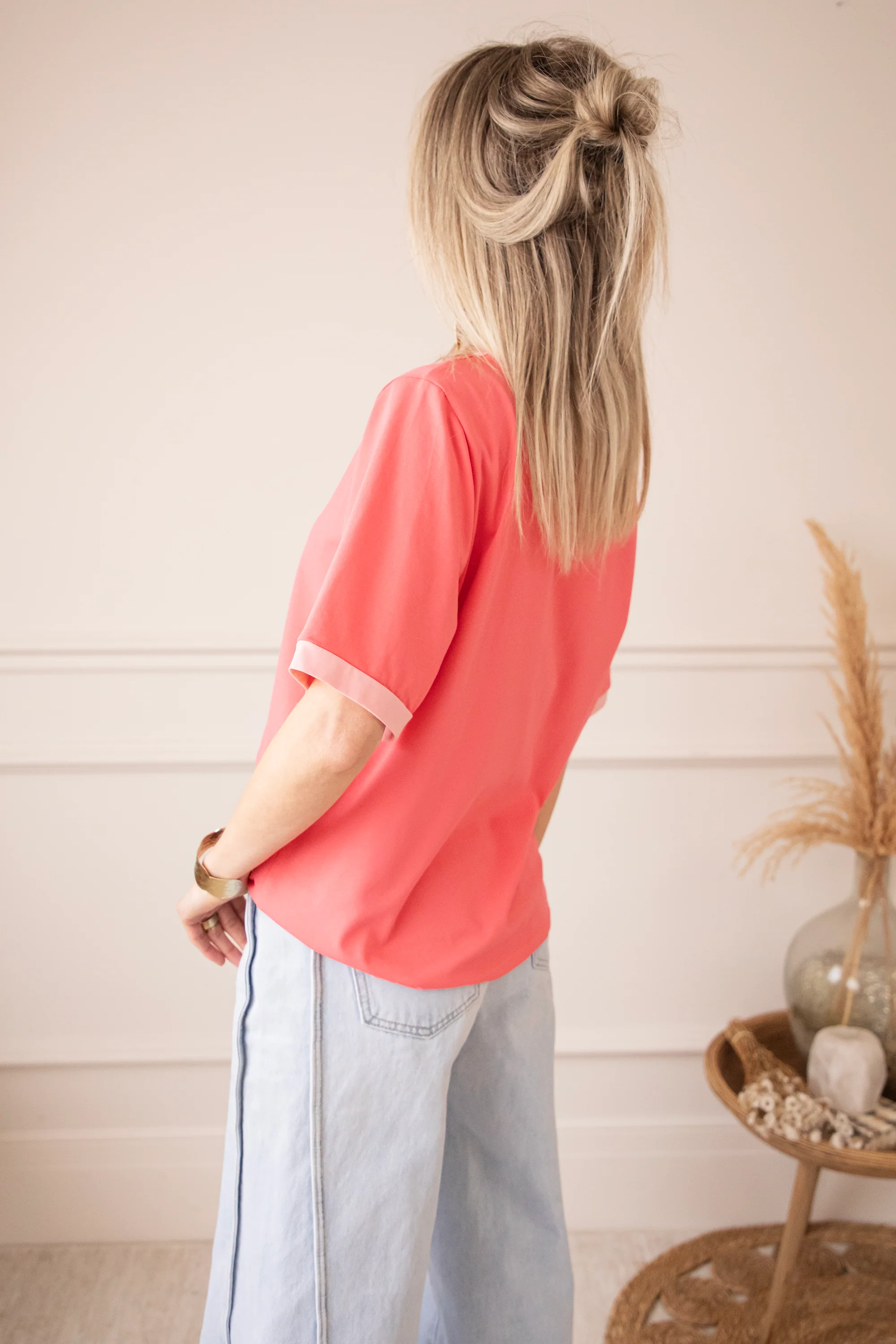 Sadie Contrast Coral/Baby Pink - T-Shirt - Image 4