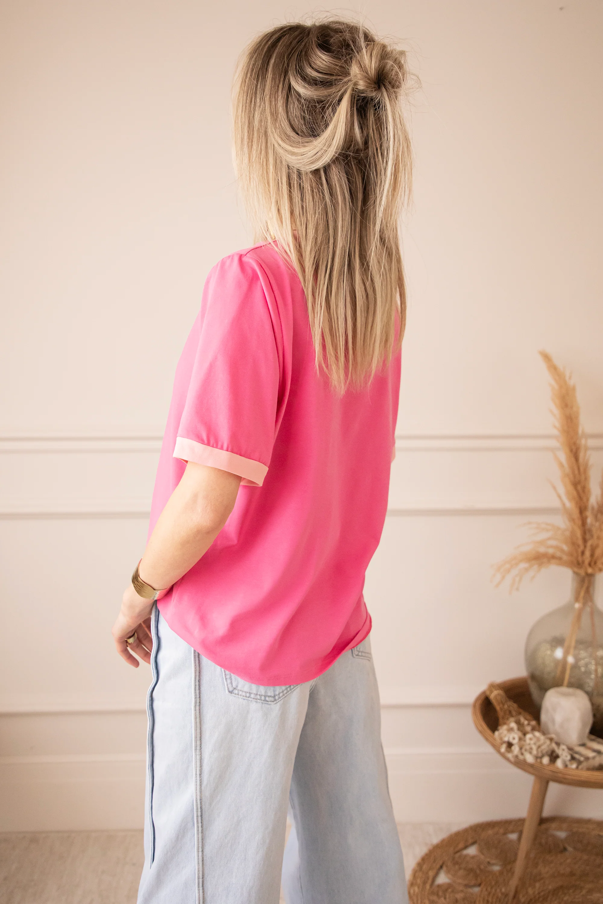 Sadie Contrast Pink/Baby Pink - T-Shirt - Image 3