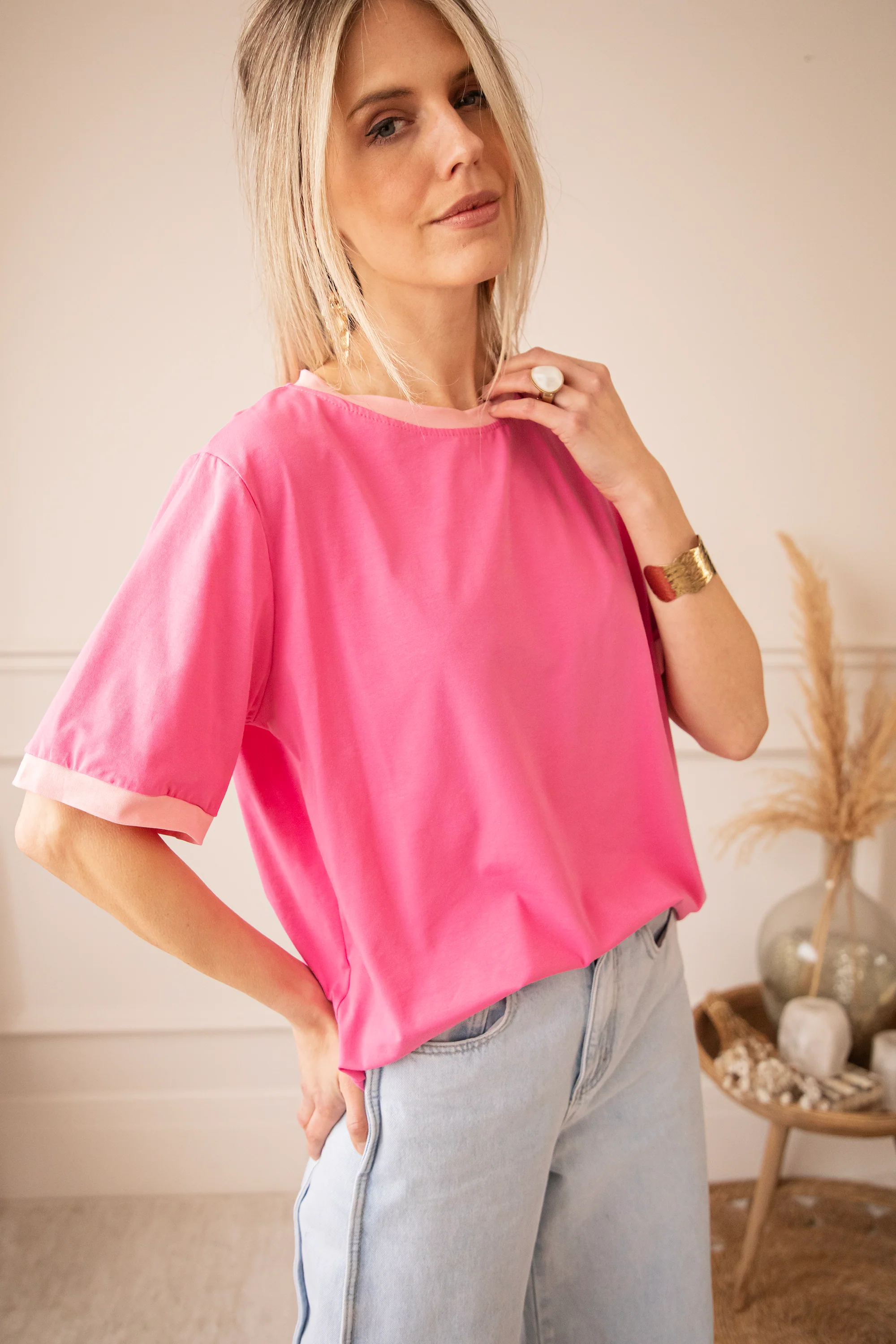 Sadie Contrast Pink/Baby Pink - T-Shirt - Image 4