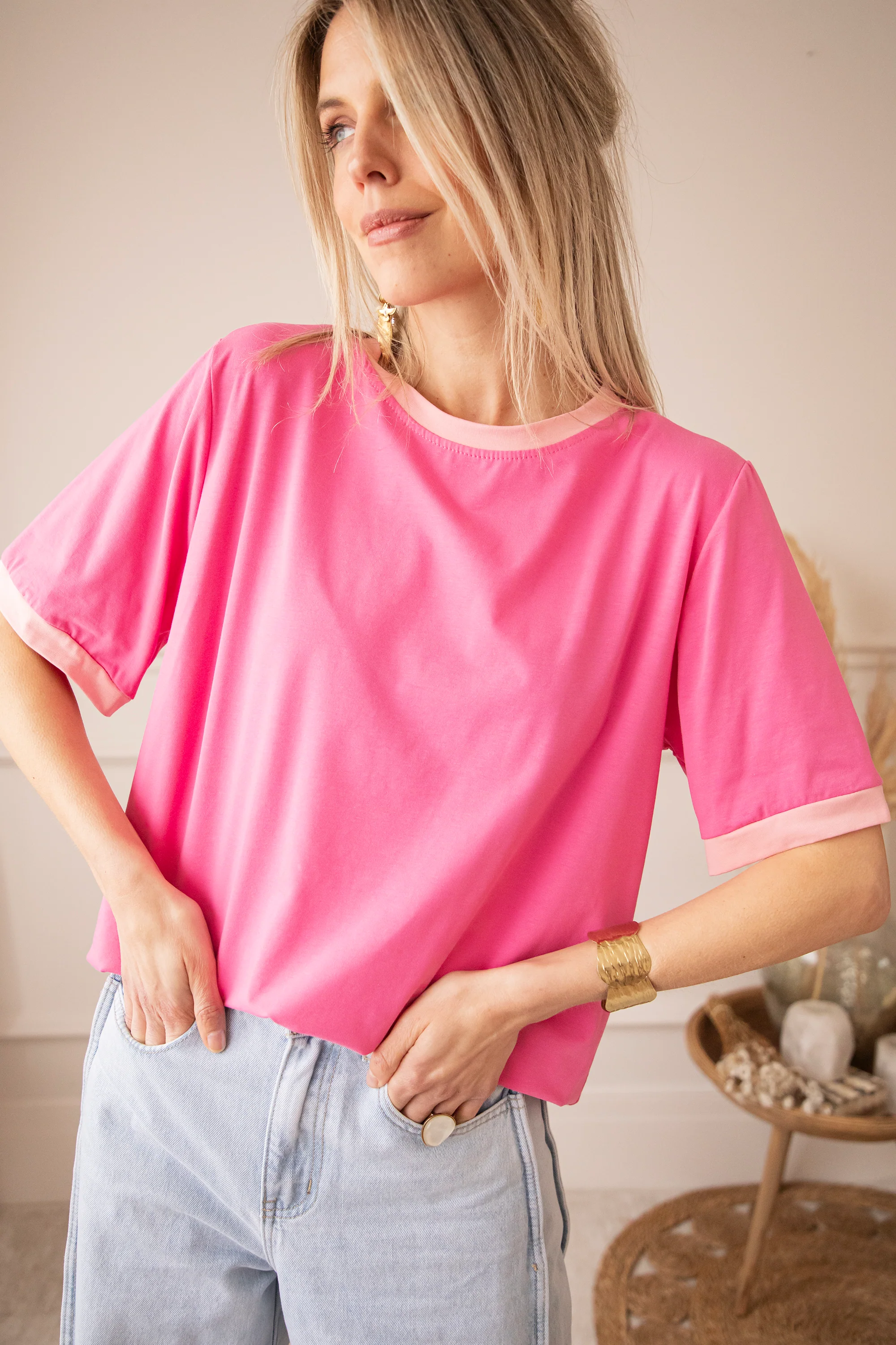 Sadie Contrast Pink/Baby Pink - T-Shirt - Image 5