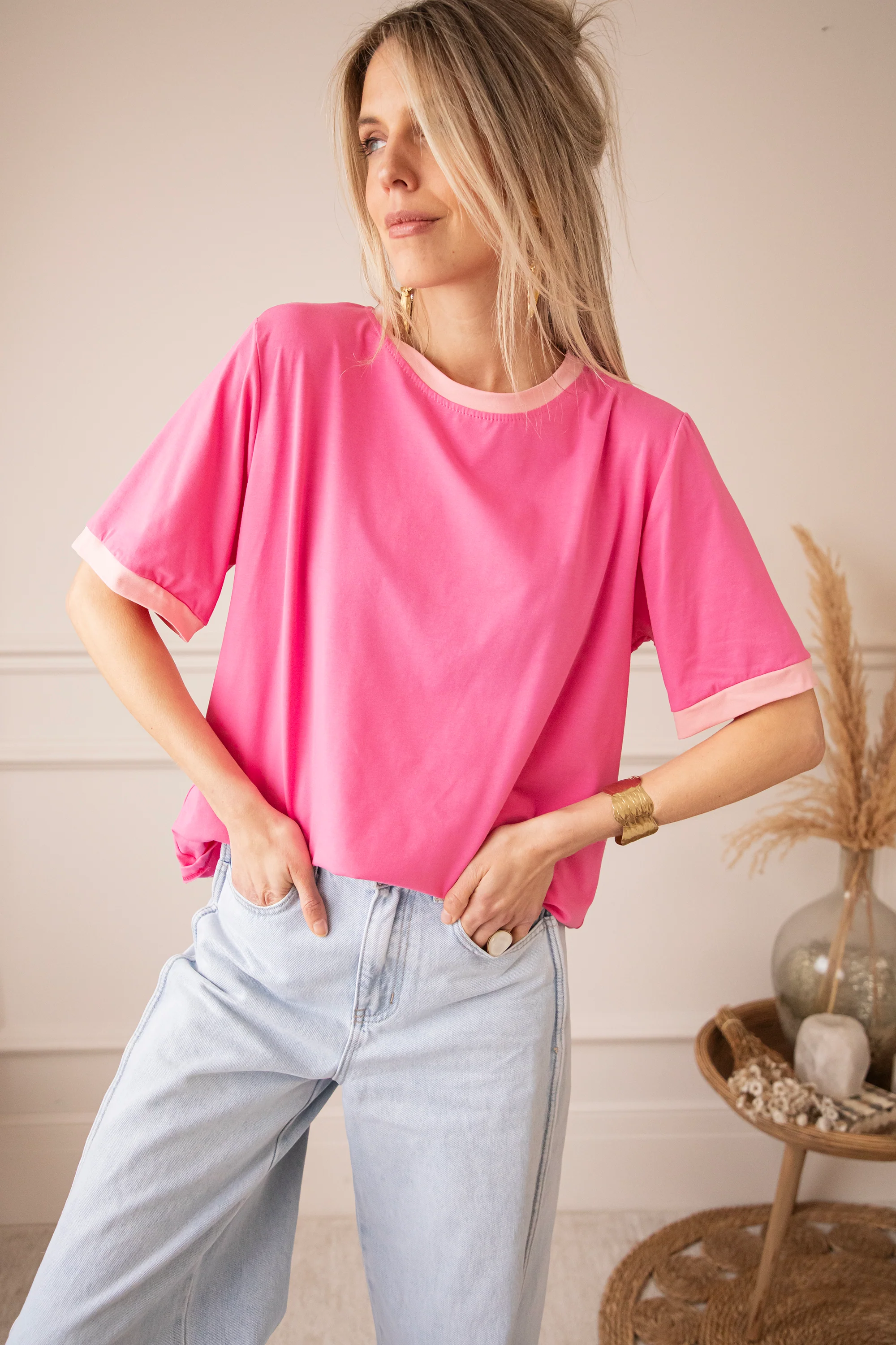 Sadie Contrast Pink/Baby Pink - T-Shirt - Image 6